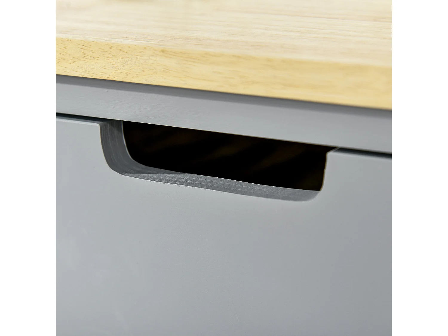 Vena Wooden Grey and Natural Kitchen Trolley Rubberwood Worktop Drawer and Shelves
