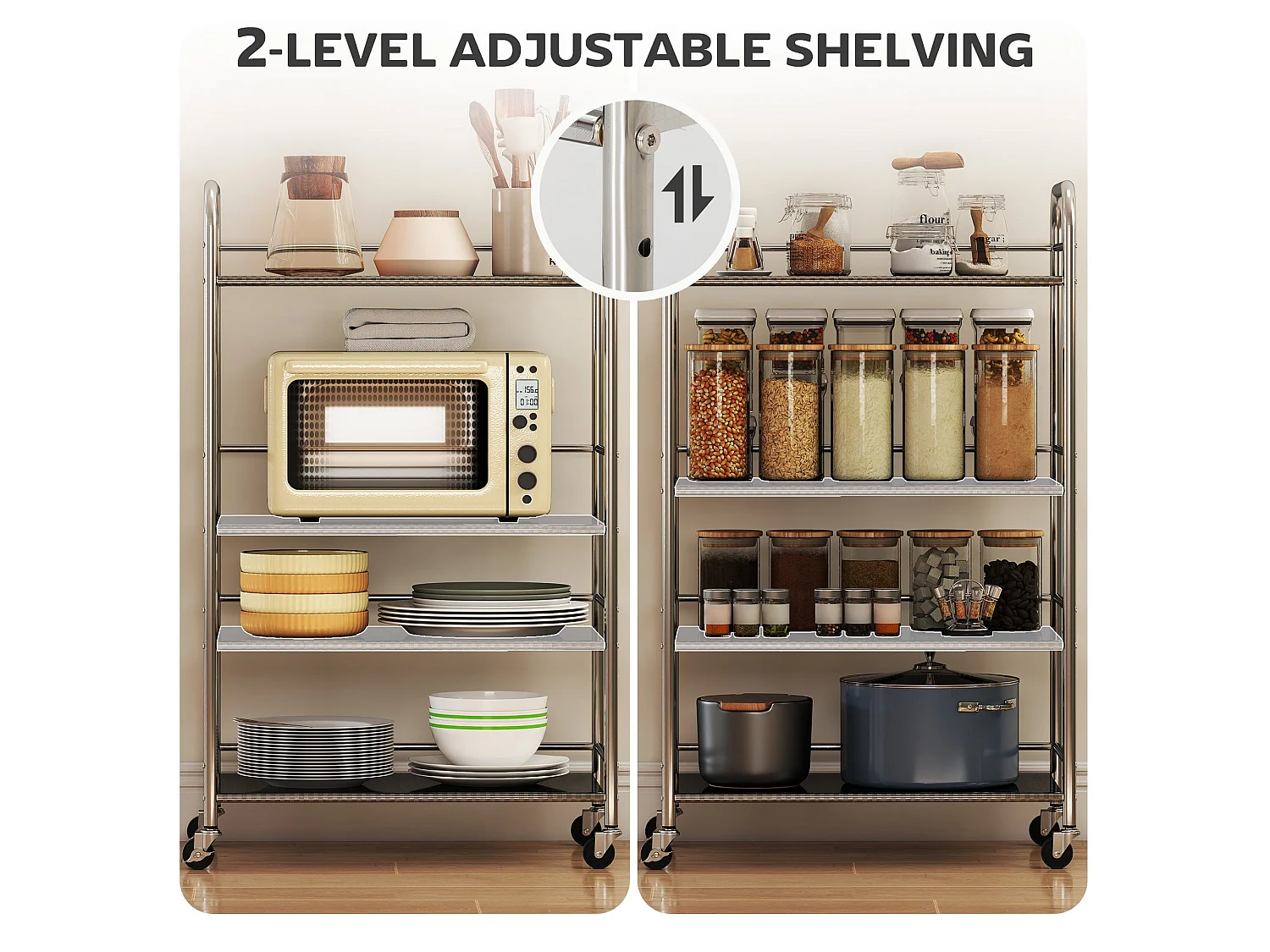 Lalu 4 Tier Stainless Steel Kitchen Trolley Silver Adjustable Shelves
