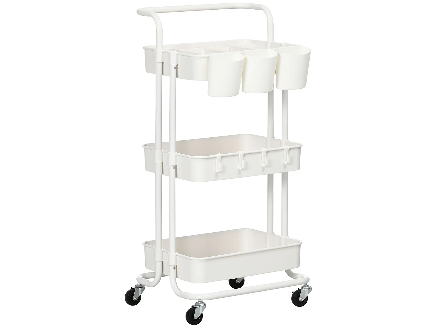 Molole Seba 3 Tier White Metal Trolley with Handle and Wheels