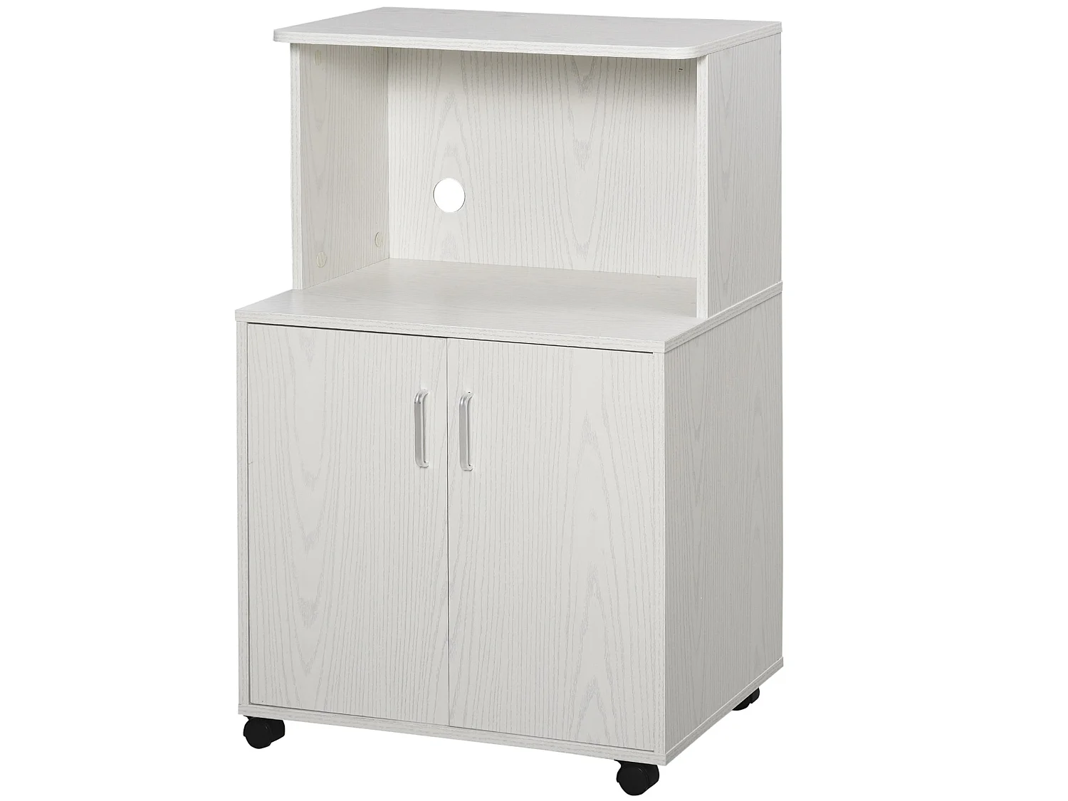 Fari Move White Microwave Stand with Storage Cabinet and Locking Wheels