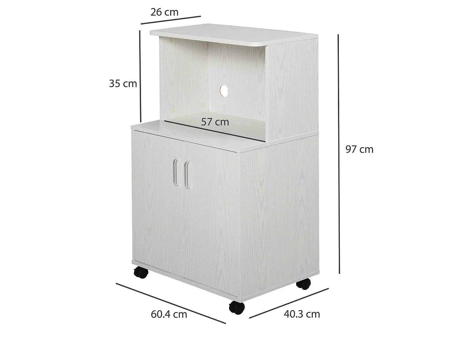 Fari Move White Microwave Stand with Storage Cabinet and Locking Wheels