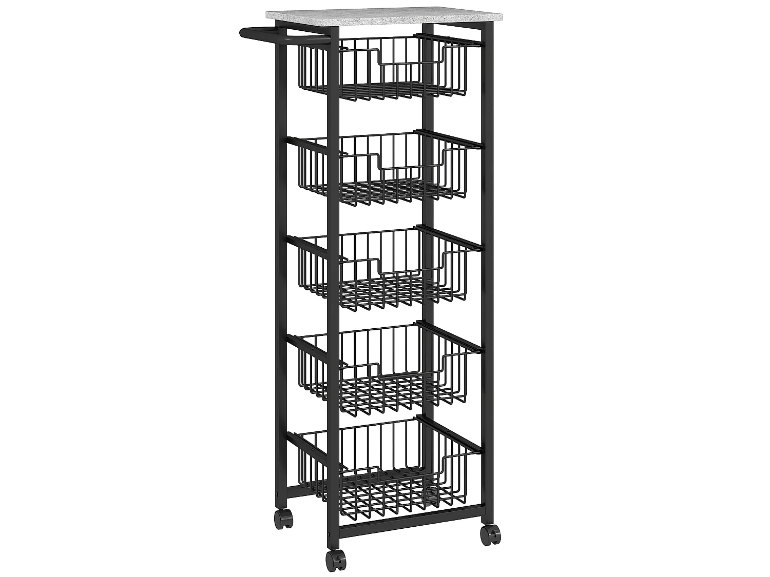 Sucora 5 Basket Mobile Kitchen Trolley Light Grey Black Marble Effect Top