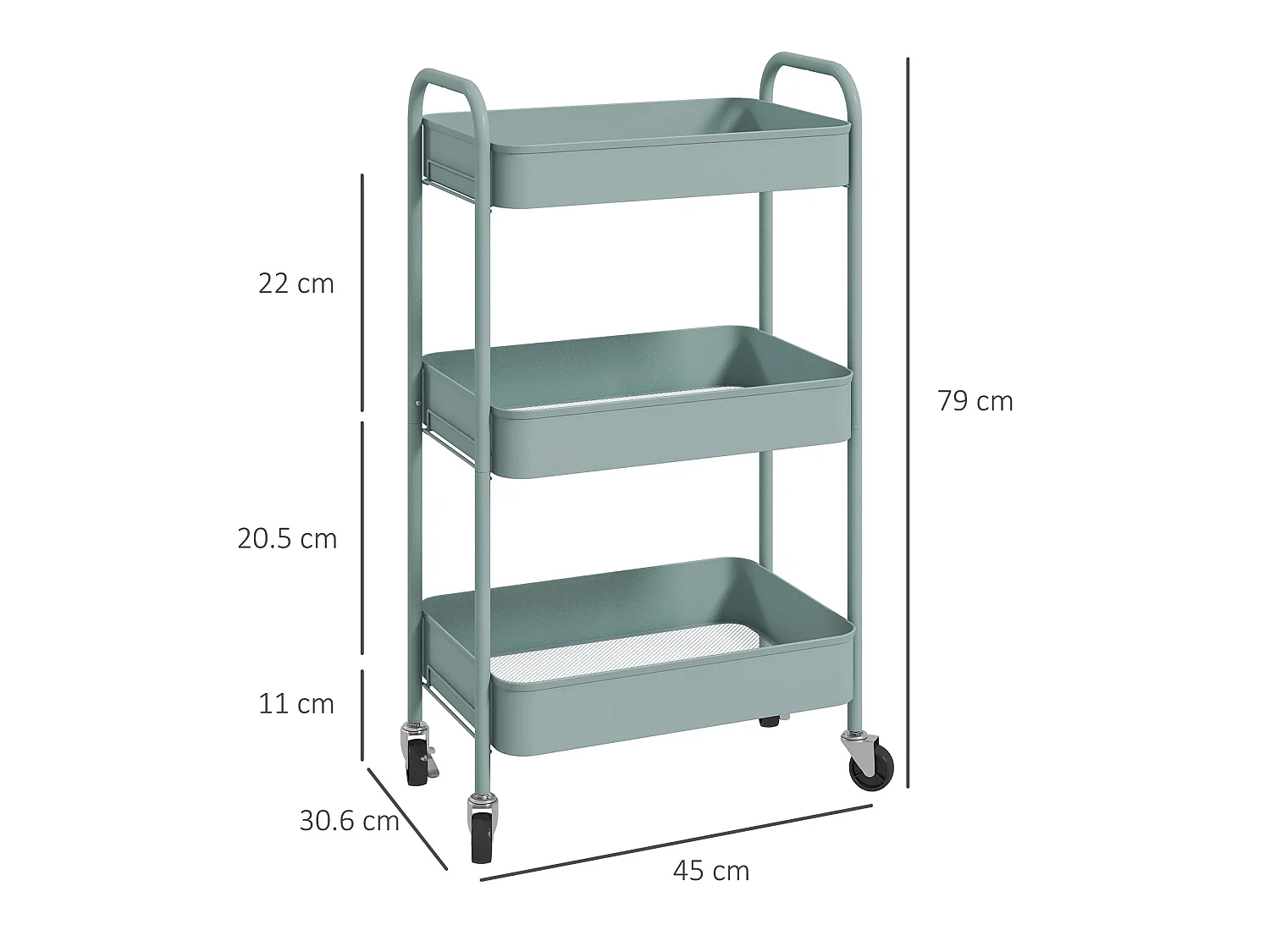 Ravito Fari Light Blue 3 Tier Steel Storage Trolley