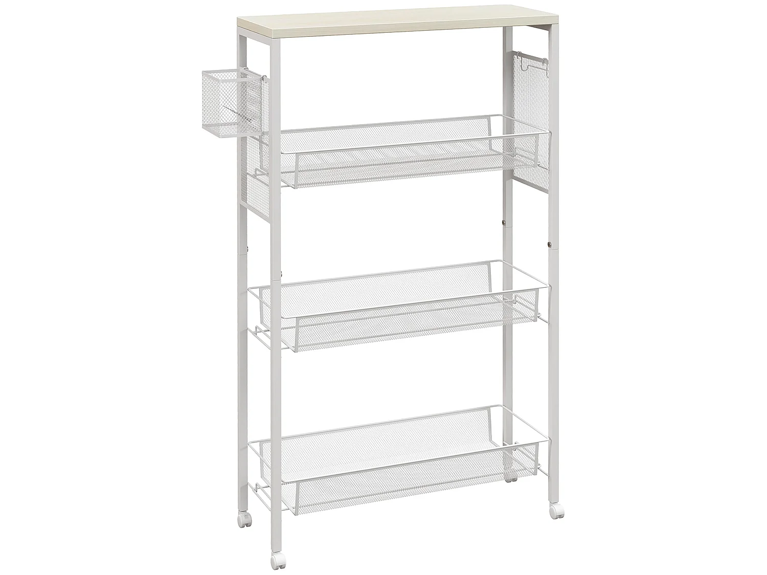 Else Lune 3 Tier Slim Kitchen Cart White Frame Maple Effect Top