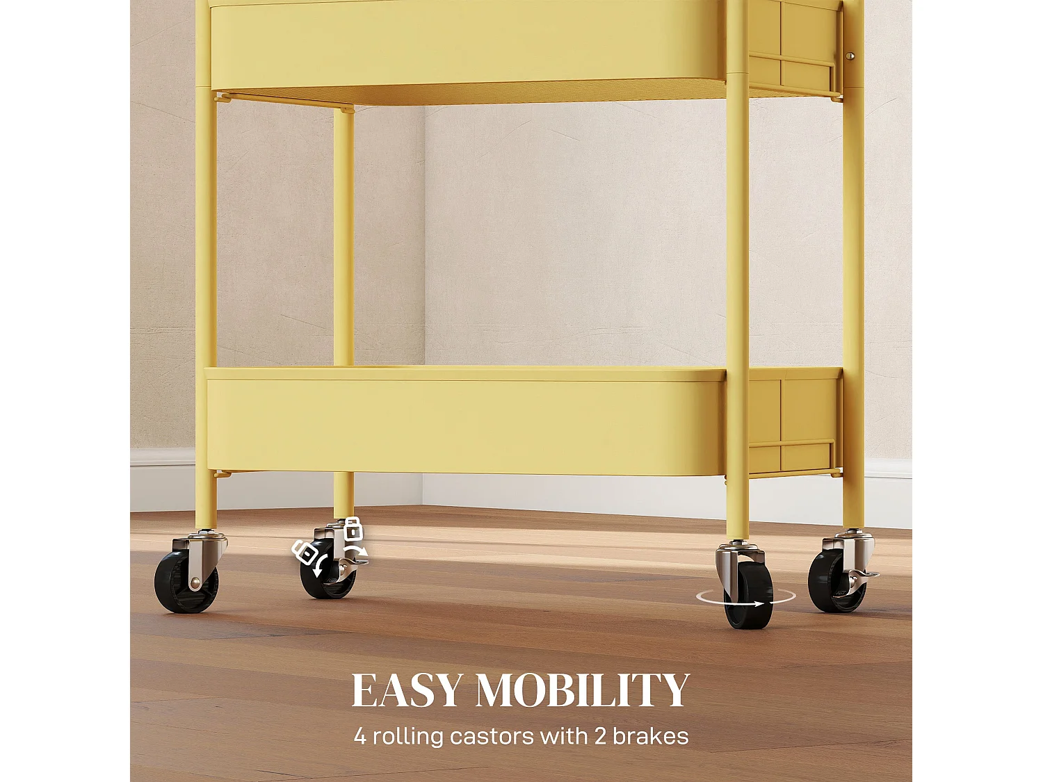 Firi 3 Tier Yellow Steel Storage Trolley with Wheels