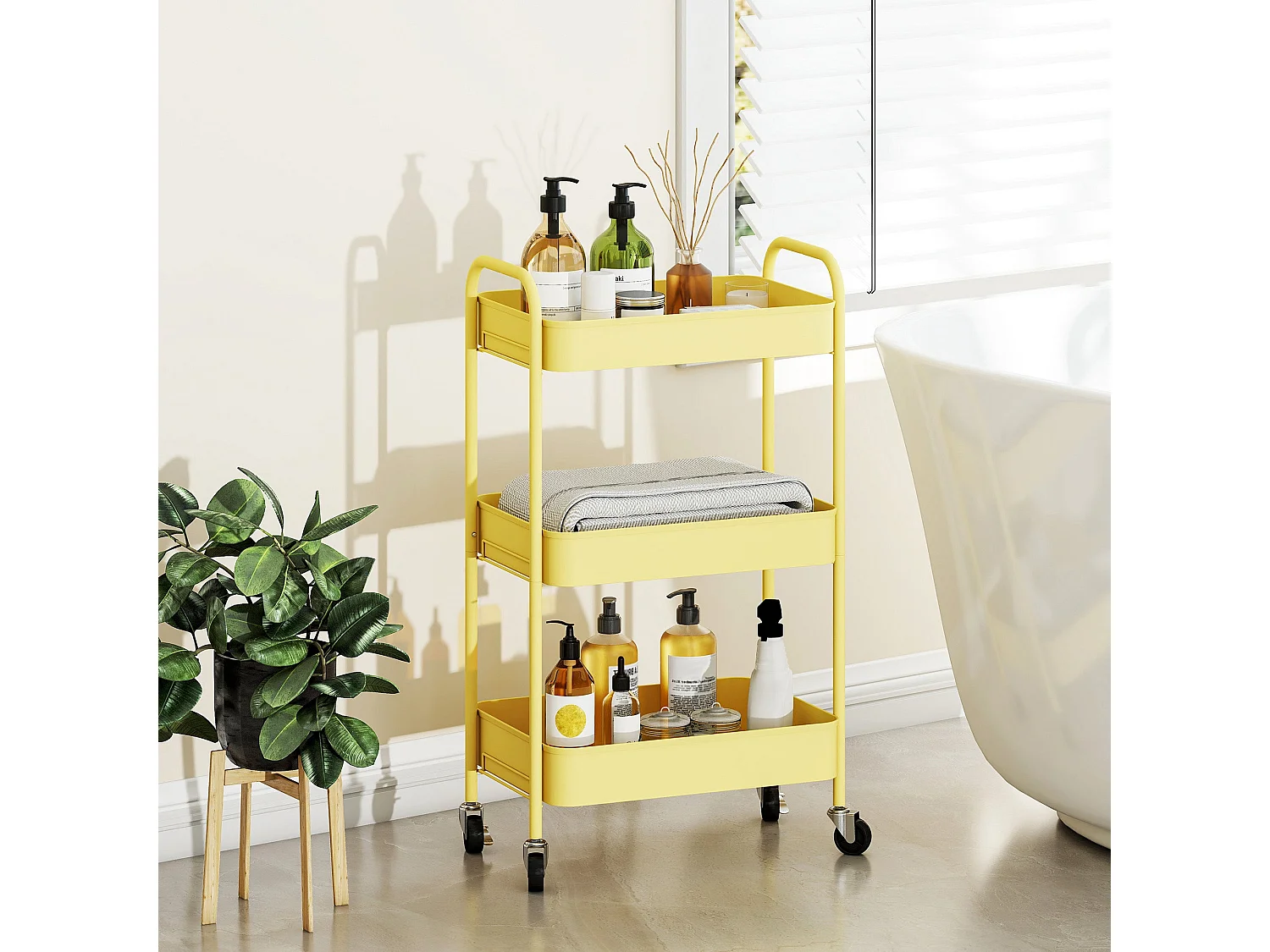 Firi 3 Tier Yellow Steel Storage Trolley with Wheels