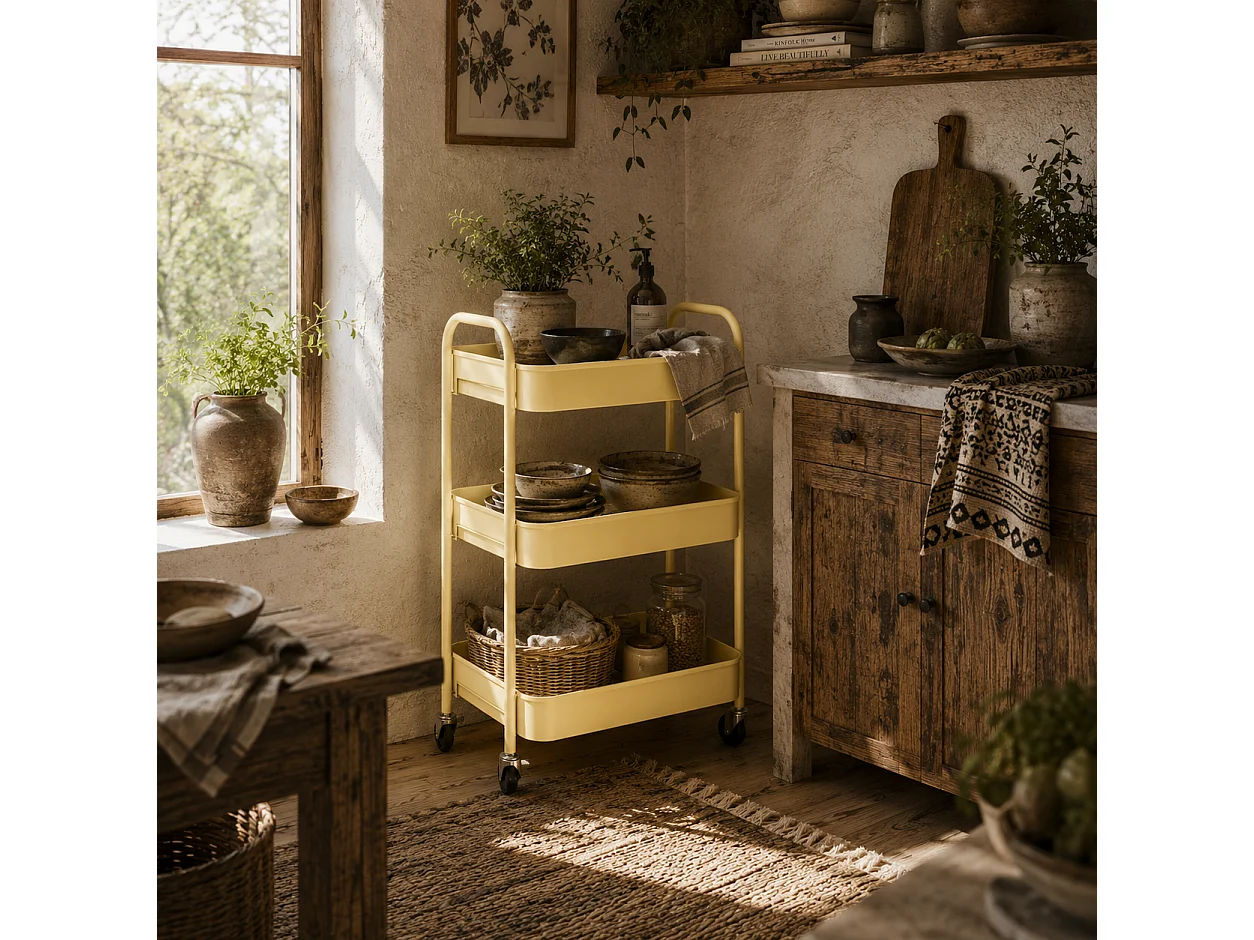 Firi 3 Tier Yellow Steel Storage Trolley with Wheels