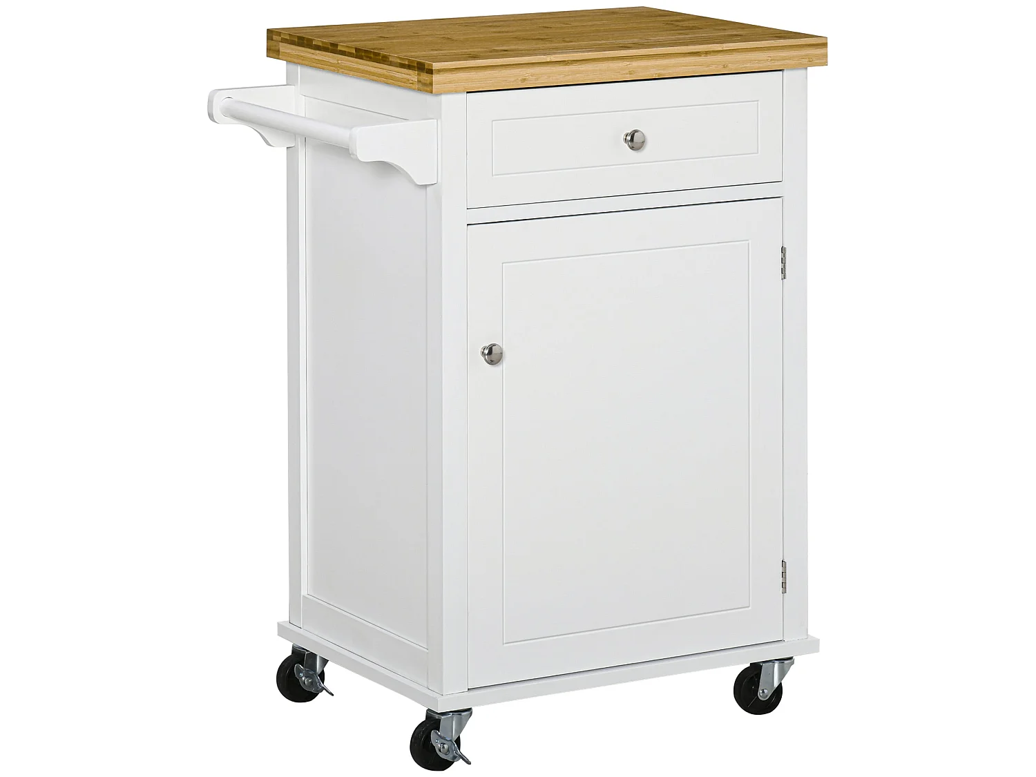 Sofi White Kitchen Trolley Bamboo Style Top Drawer Cabinet Towel Rail