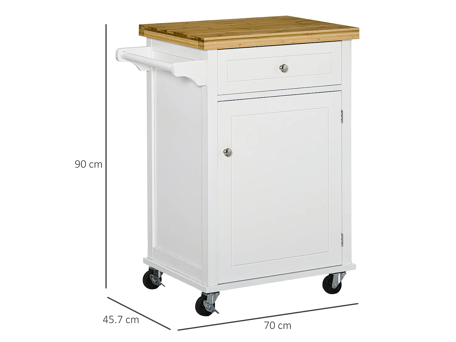 Sofi White Kitchen Trolley Bamboo Style Top Drawer Cabinet Towel Rail