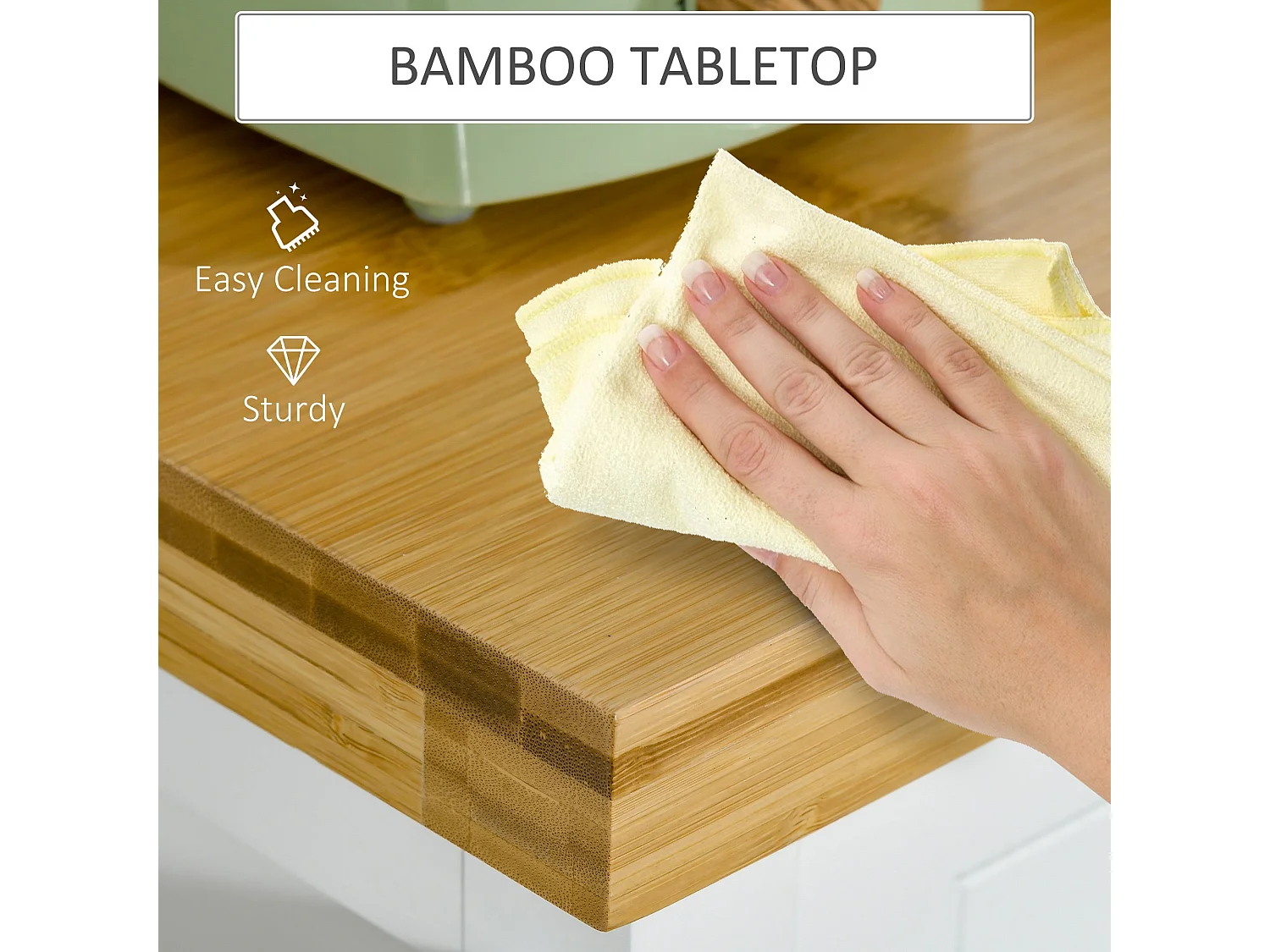 Sofi White Kitchen Trolley Bamboo Style Top Drawer Cabinet Towel Rail