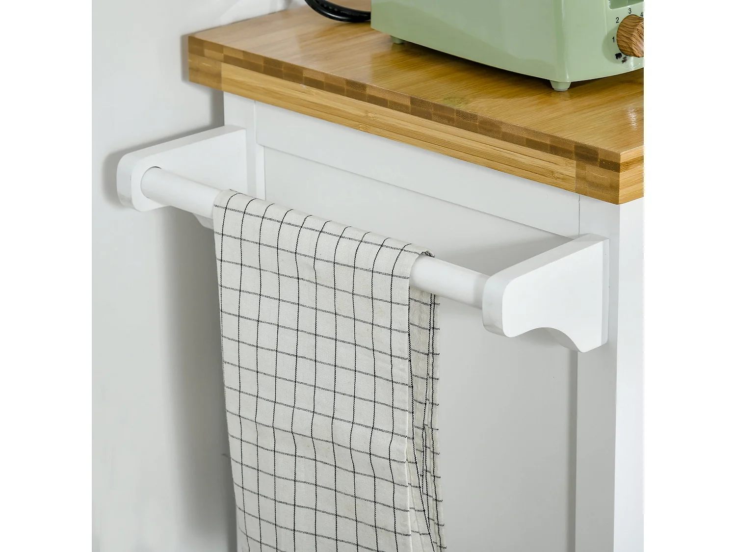 Sofi White Kitchen Trolley Bamboo Style Top Drawer Cabinet Towel Rail
