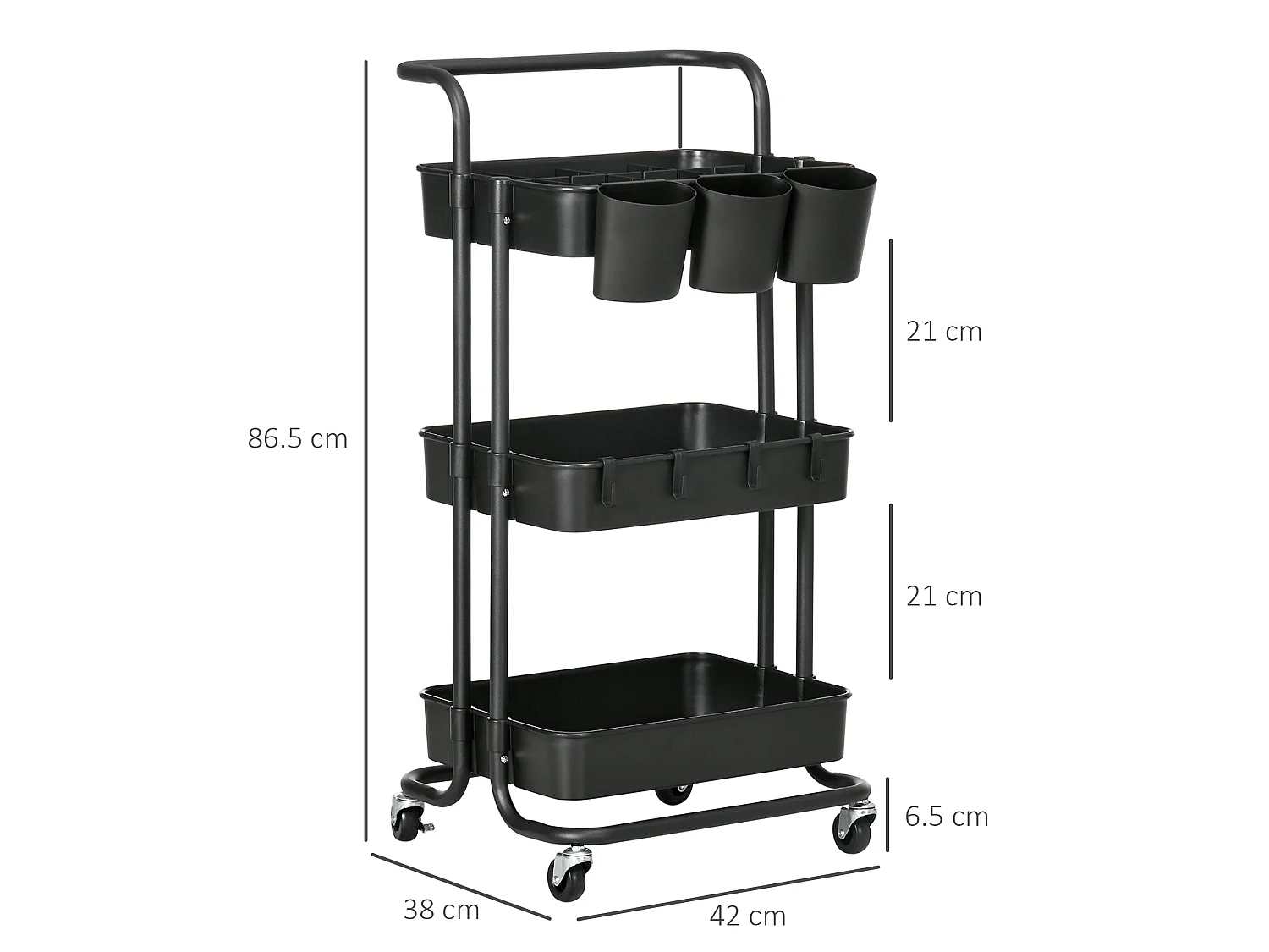 Nirelu Metal 3 Tier Black Home Trolley with Handle and Wheels