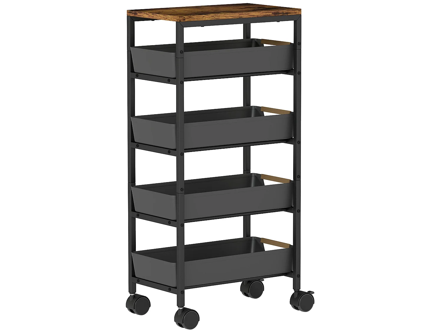 Coli Metal Black 5 Tier Slim Storage Trolley on Wheels