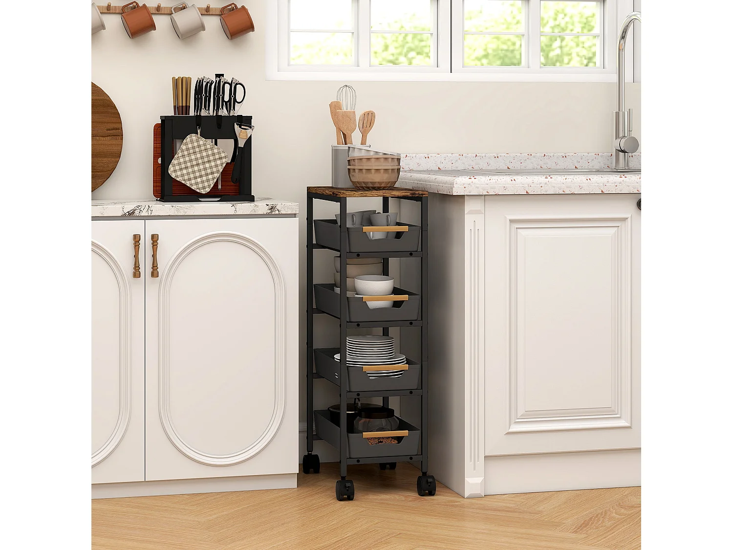 Coli Metal Black 5 Tier Slim Storage Trolley on Wheels