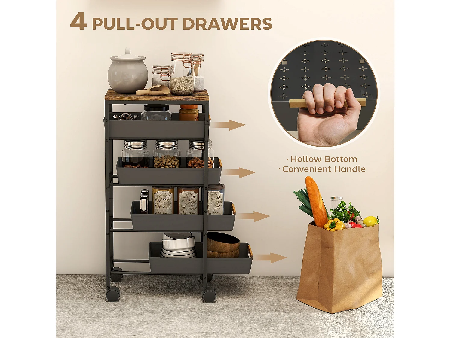 Coli Metal Black 5 Tier Slim Storage Trolley on Wheels