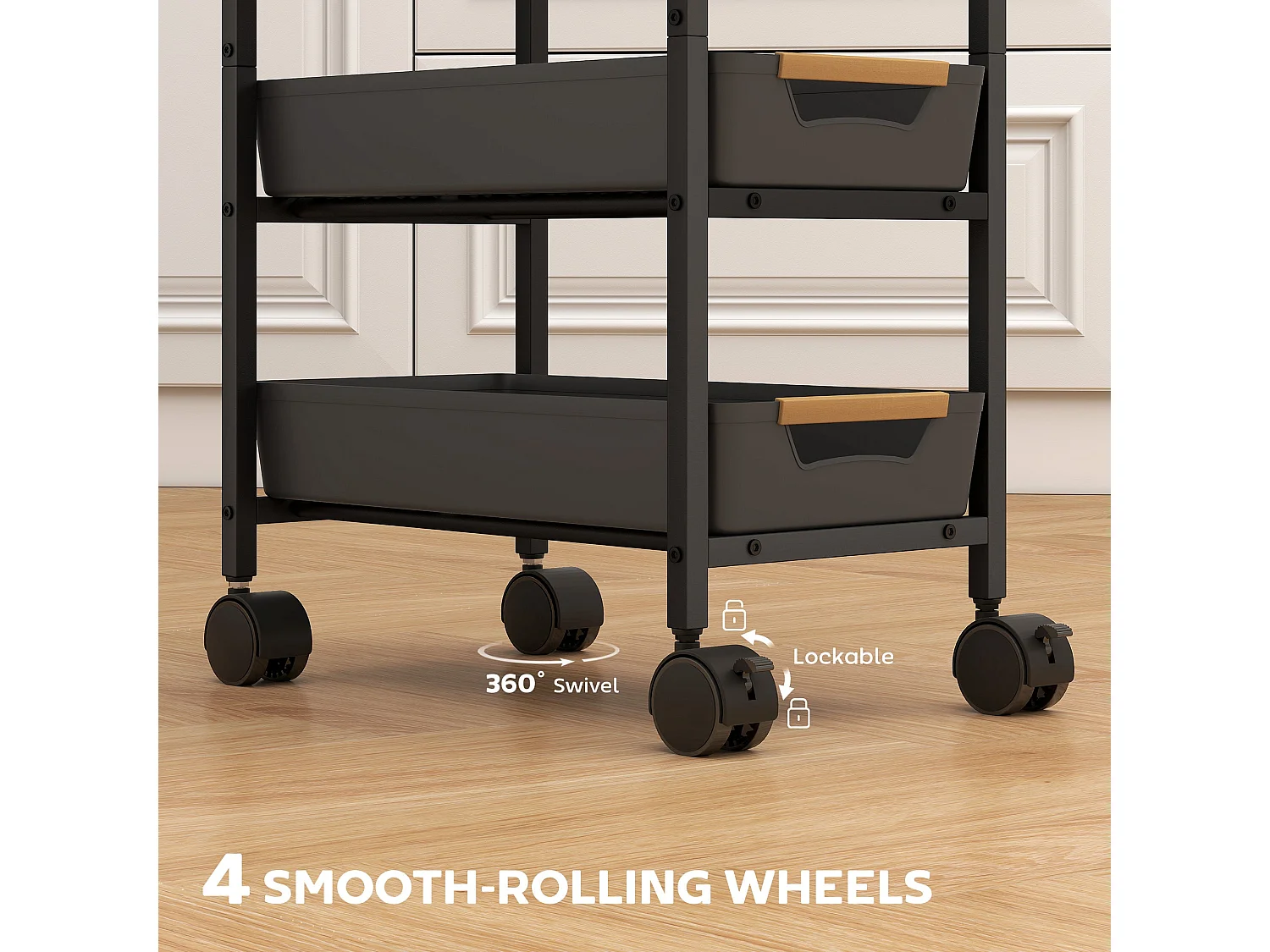 Coli Metal Black 5 Tier Slim Storage Trolley on Wheels