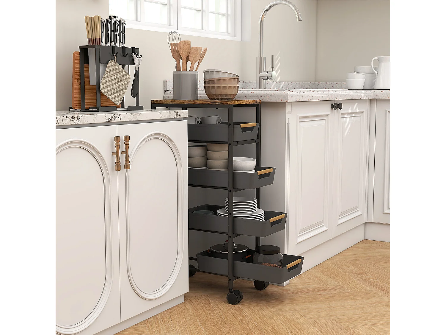 Coli Metal Black 5 Tier Slim Storage Trolley on Wheels