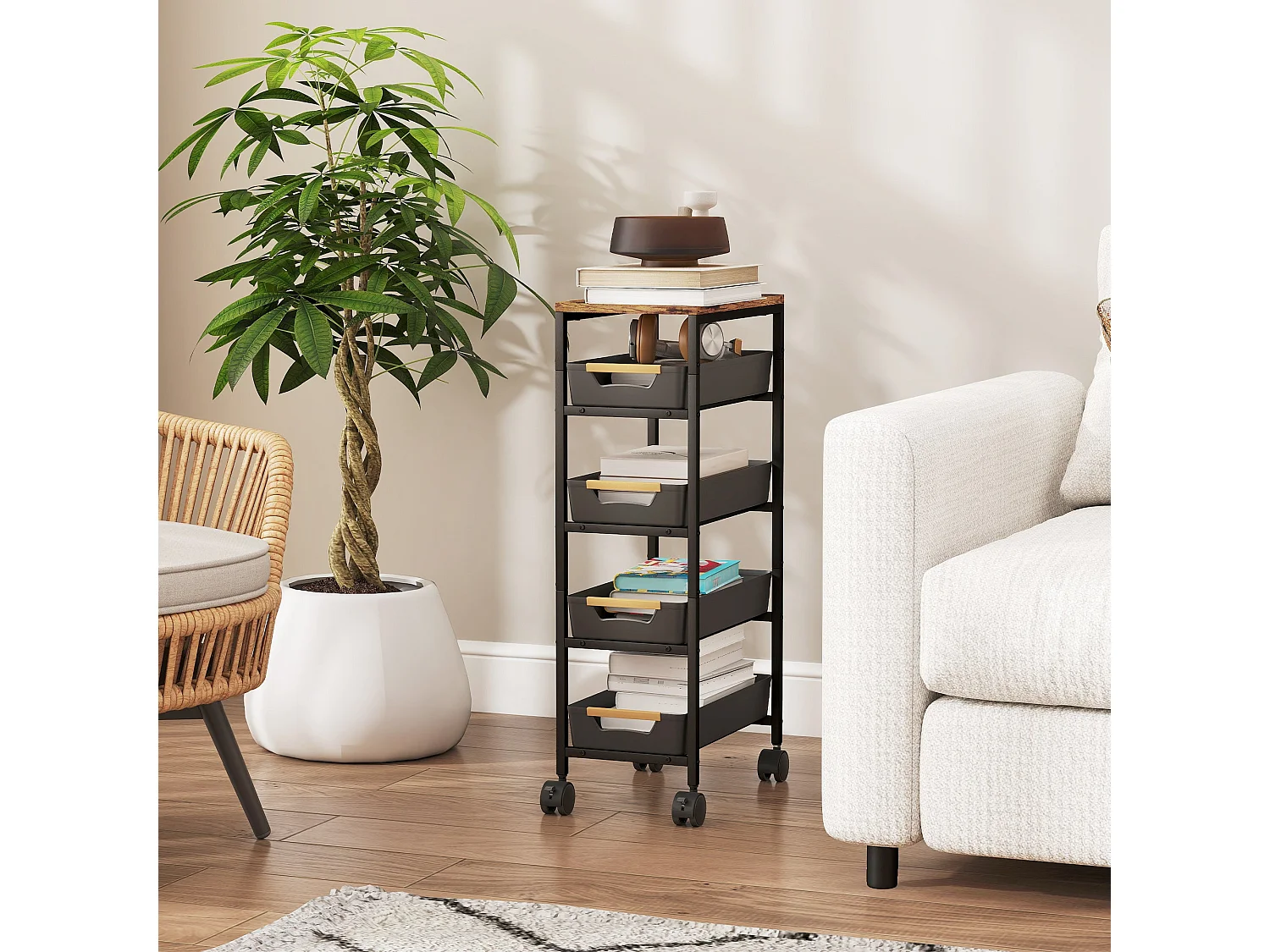 Coli Metal Black 5 Tier Slim Storage Trolley on Wheels