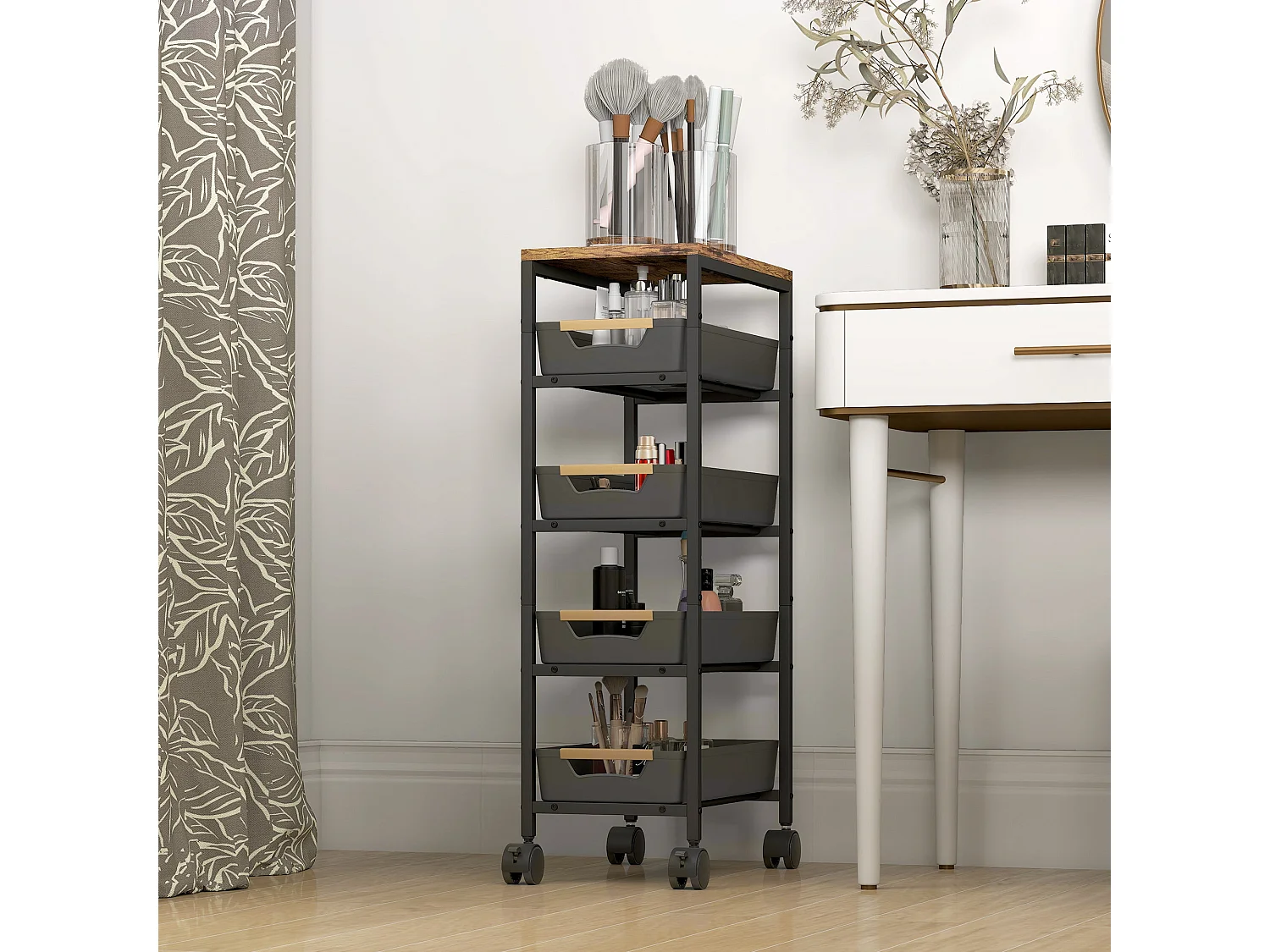 Coli Metal Black 5 Tier Slim Storage Trolley on Wheels