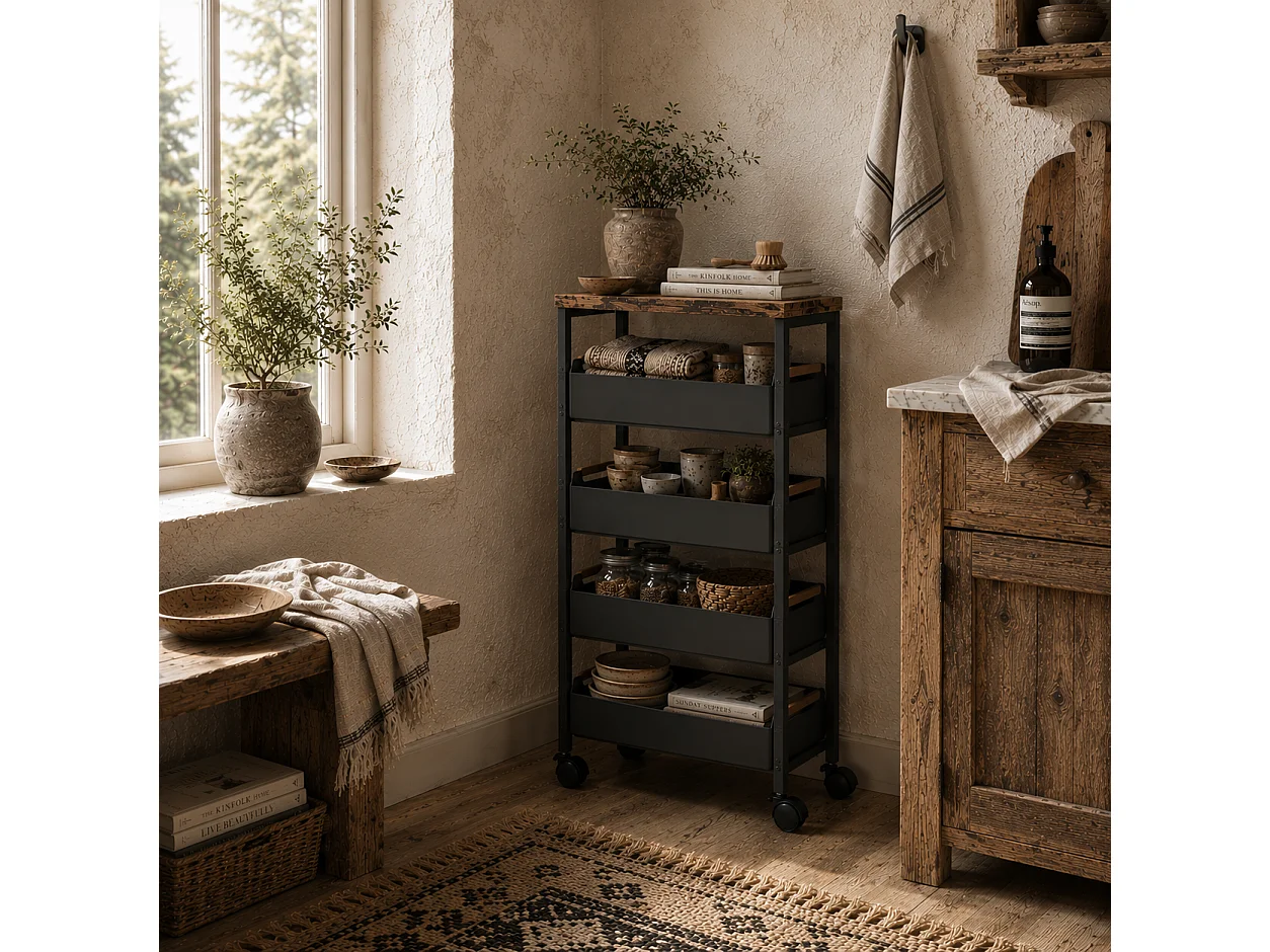 Coli Metal Black 5 Tier Slim Storage Trolley on Wheels