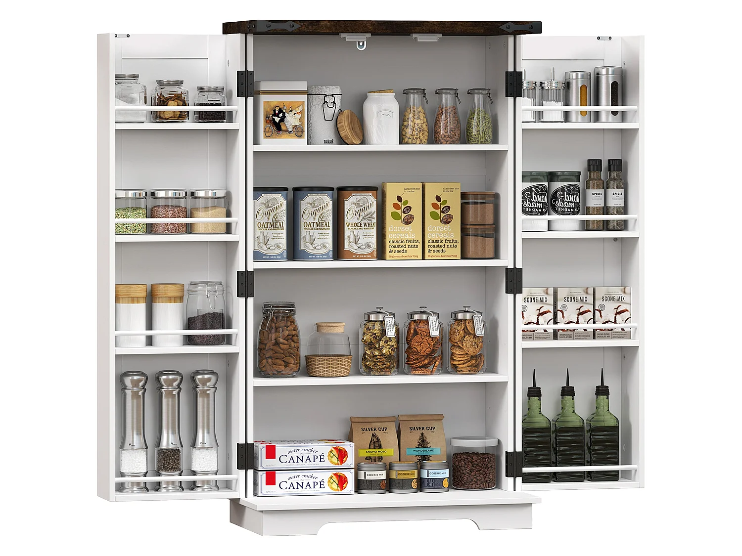 Roka White Farmhouse Kitchen Storage Cabinet 2 Door Multi Shelf Pantry 60 x 30 x 104cm