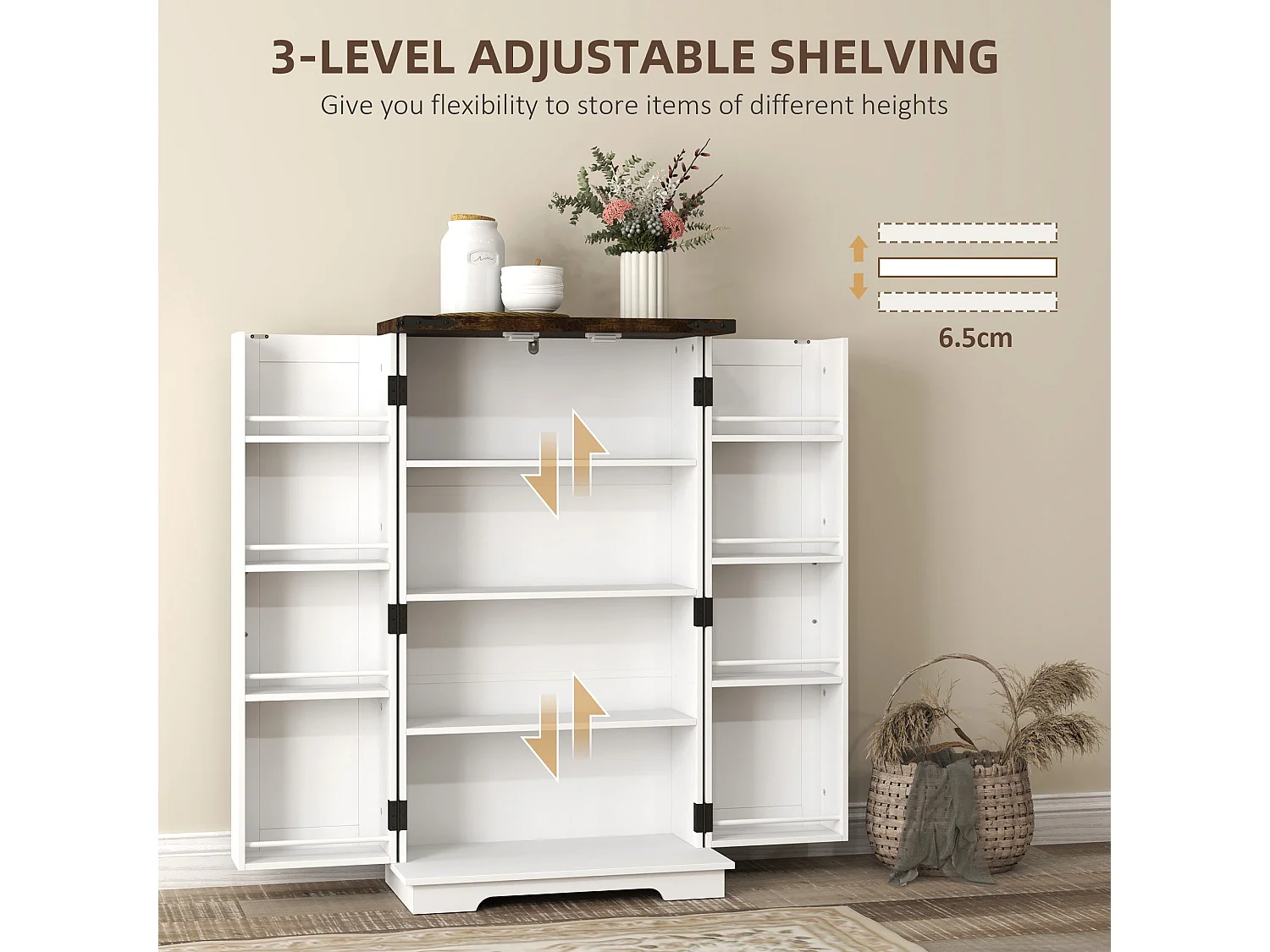 Roka White Farmhouse Kitchen Storage Cabinet 2 Door Multi Shelf Pantry 60 x 30 x 104cm