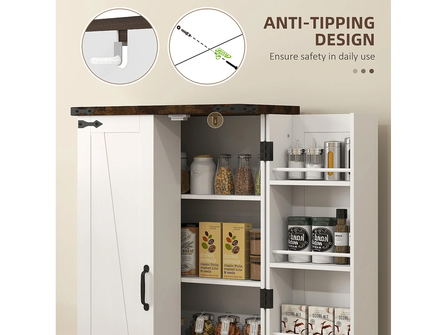 Roka White Farmhouse Kitchen Storage Cabinet 2 Door Multi Shelf Pantry 60 x 30 x 104cm