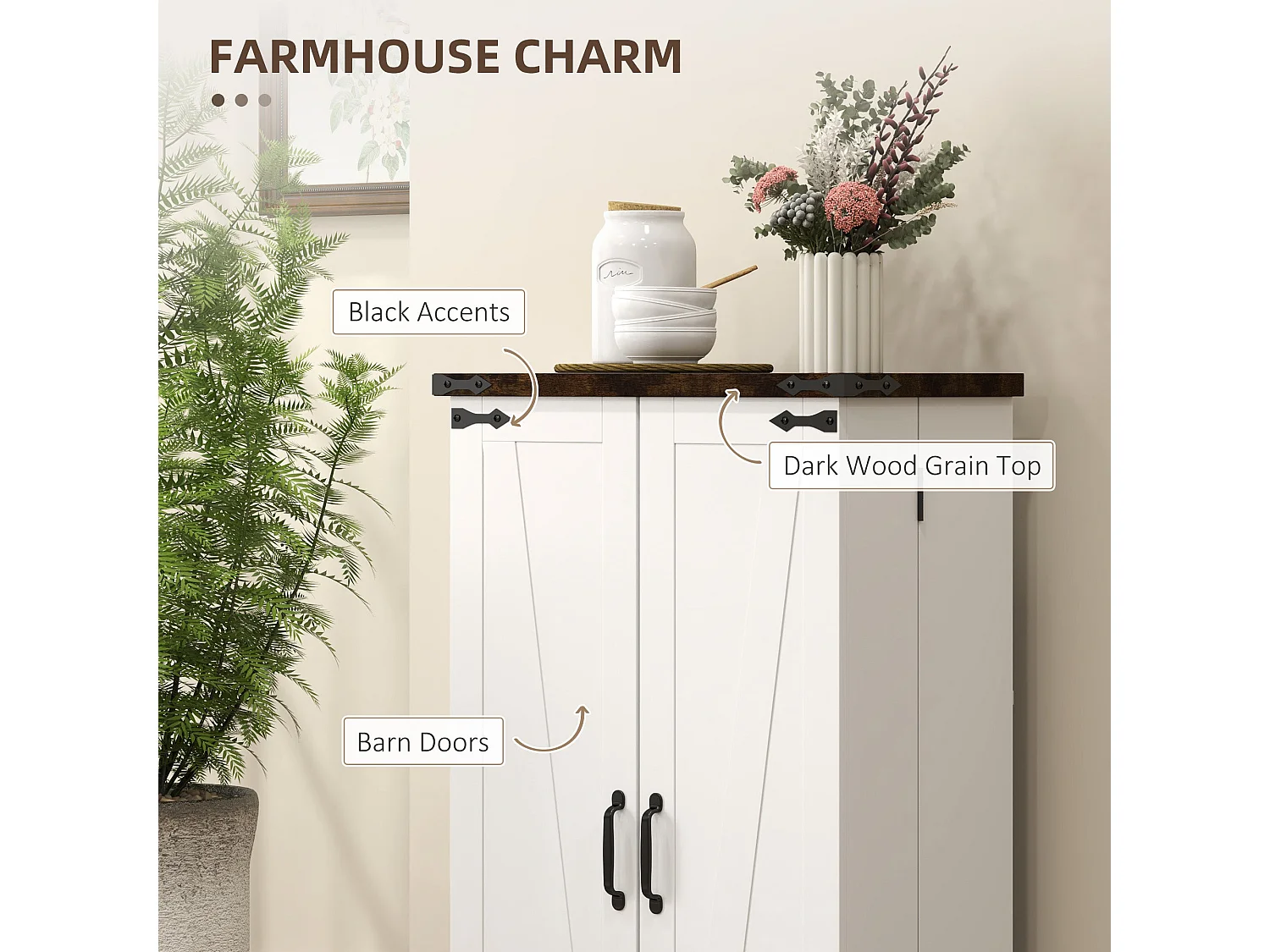 Roka White Farmhouse Kitchen Storage Cabinet 2 Door Multi Shelf Pantry 60 x 30 x 104cm