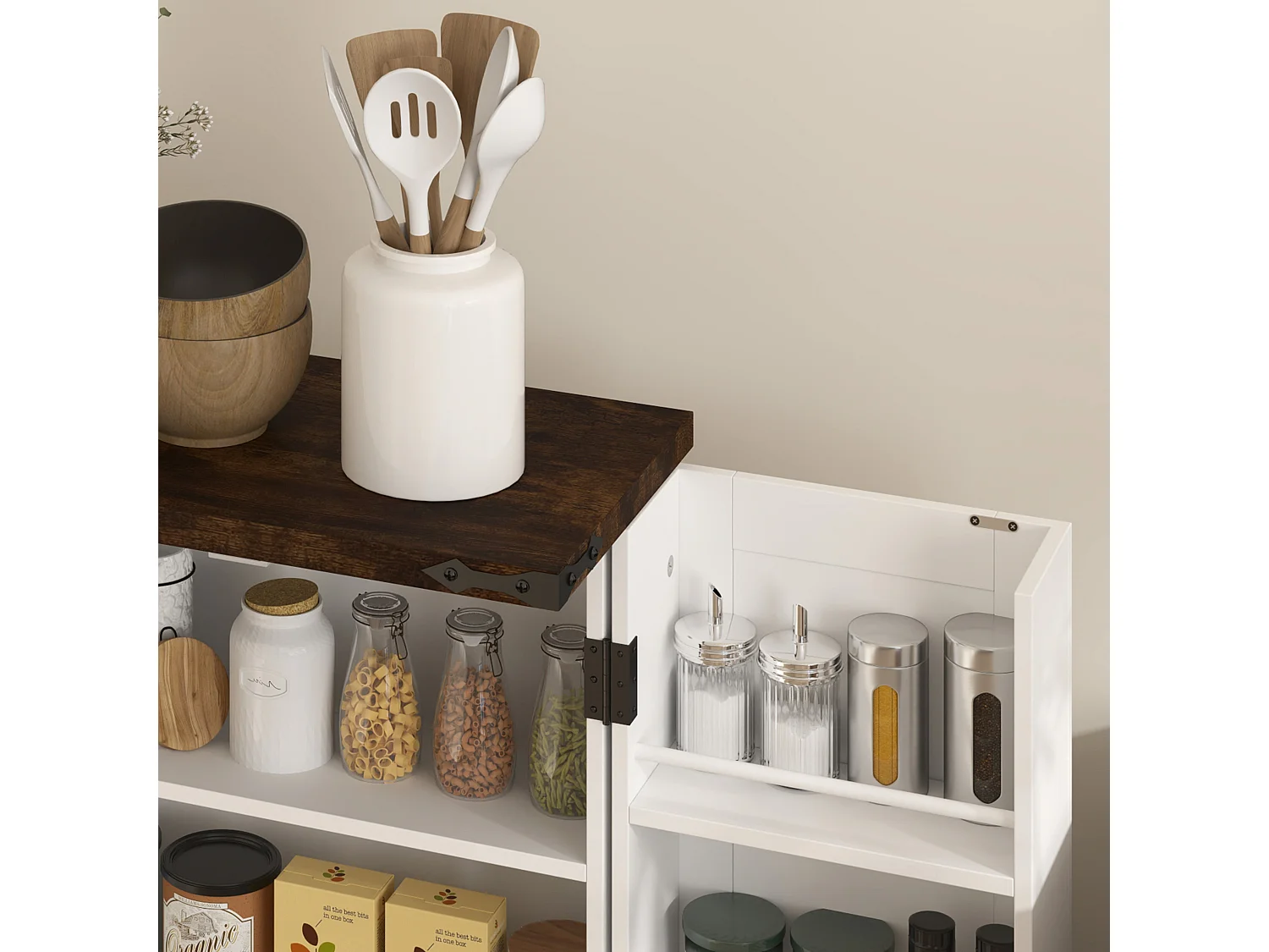 Roka White Farmhouse Kitchen Storage Cabinet 2 Door Multi Shelf Pantry 60 x 30 x 104cm
