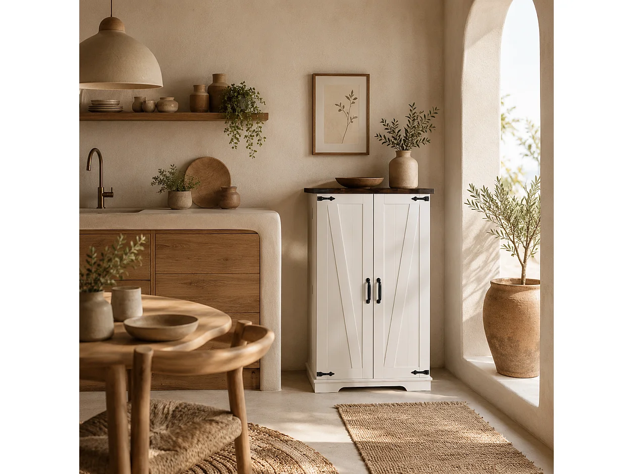 Roka White Farmhouse Kitchen Storage Cabinet 2 Door Multi Shelf Pantry 60 x 30 x 104cm