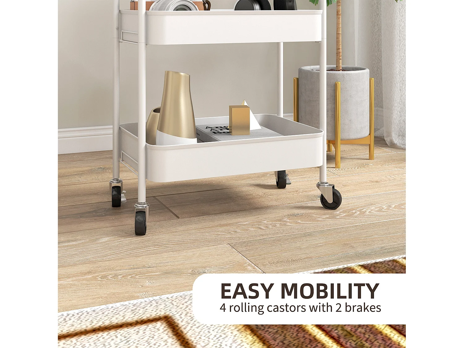 Suka 3 Tier White Steel Storage Trolley Mobile Organiser