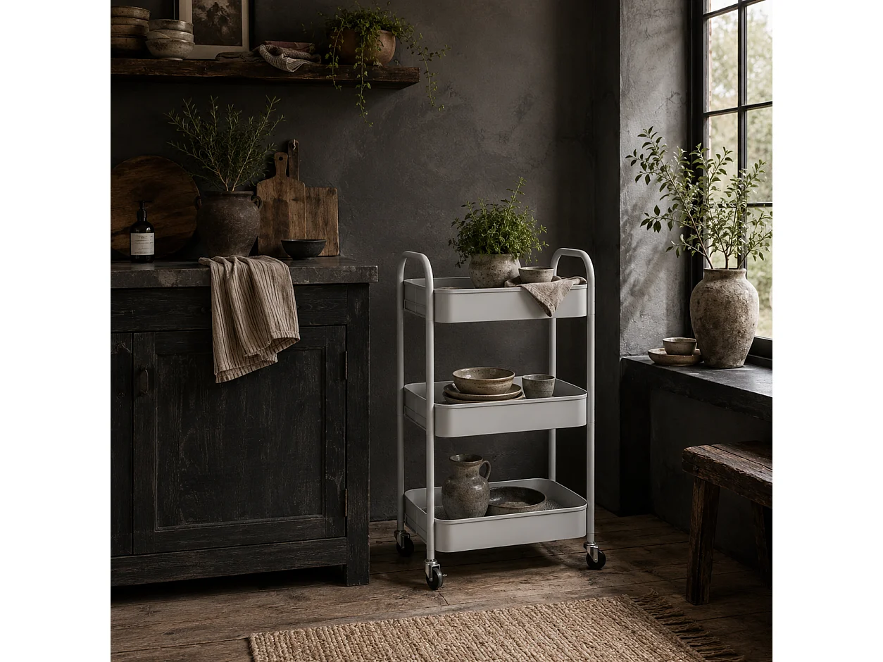 Suka 3 Tier White Steel Storage Trolley Mobile Organiser
