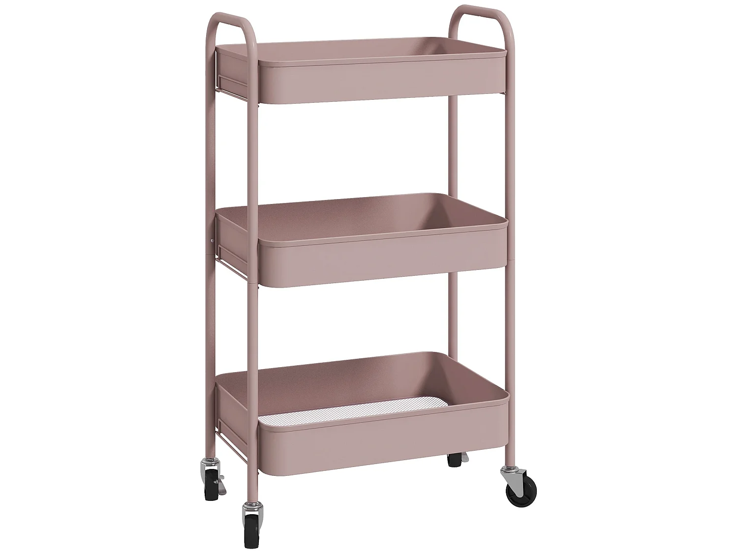 Razira Pink 3 Tier Steel Storage Trolley Mobile Organiser
