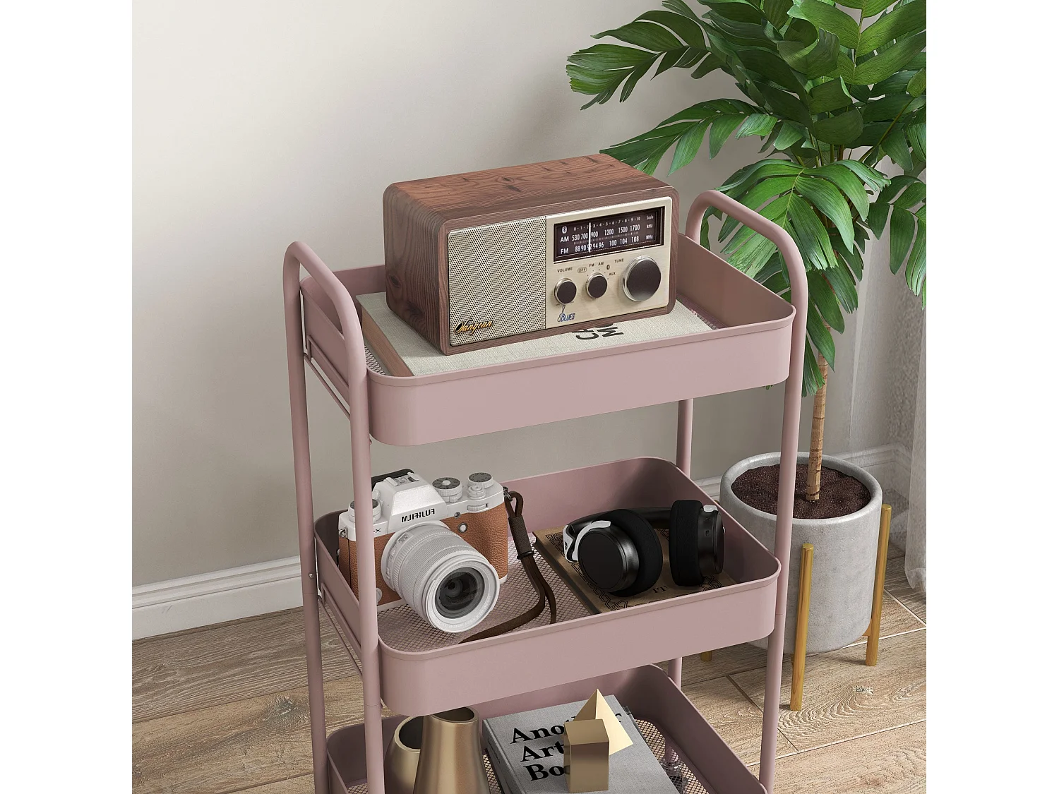 Razira Pink 3 Tier Steel Storage Trolley Mobile Organiser
