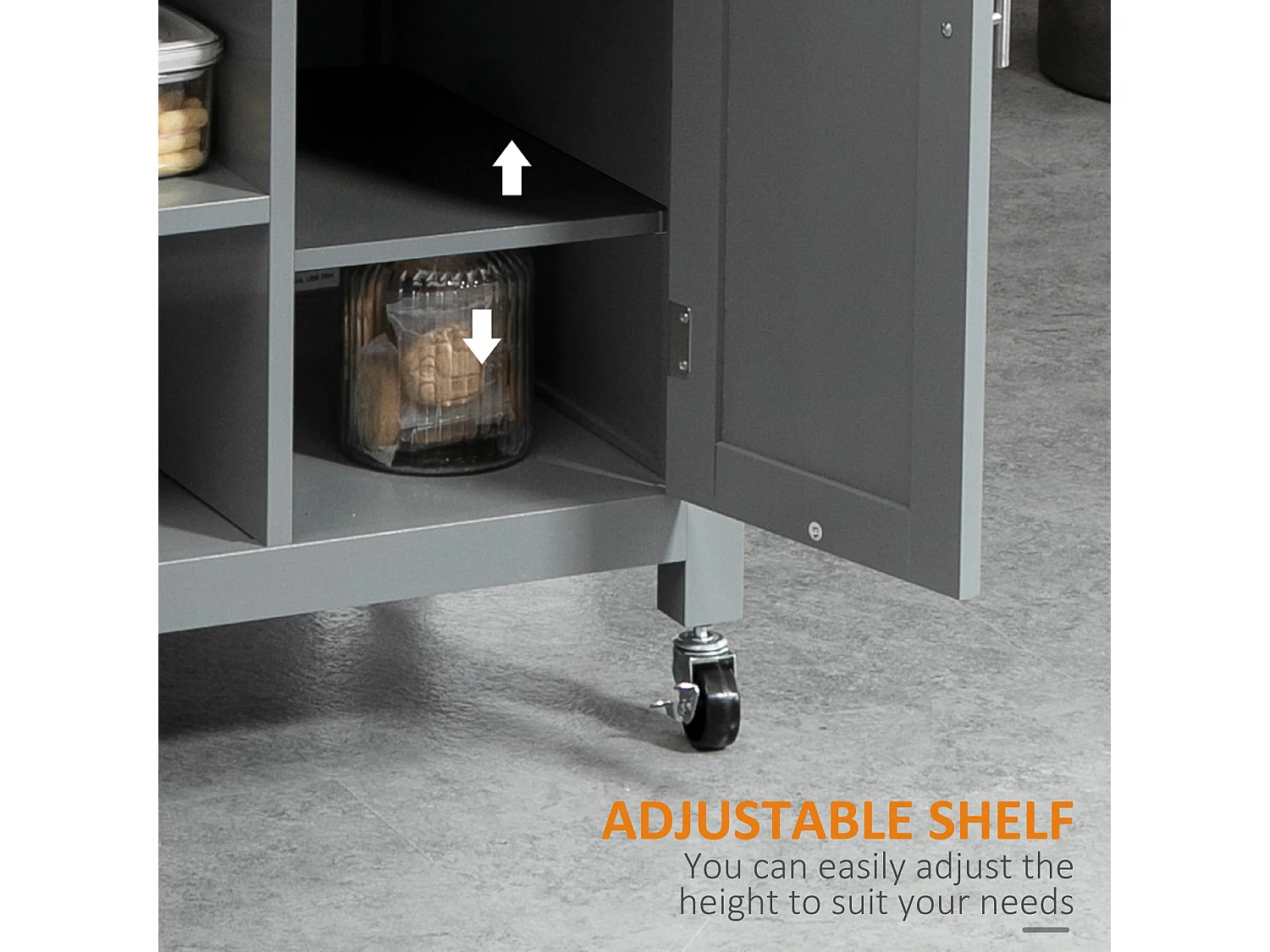 Grey Wooden Compact Kitchen Trolley MDF Drawer Cupboard Shelves Wheels