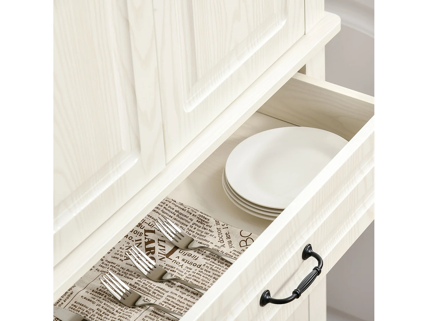 Tokeri Cream White Tall Kitchen Pantry Cabinet 4 Doors Shelves and Drawer