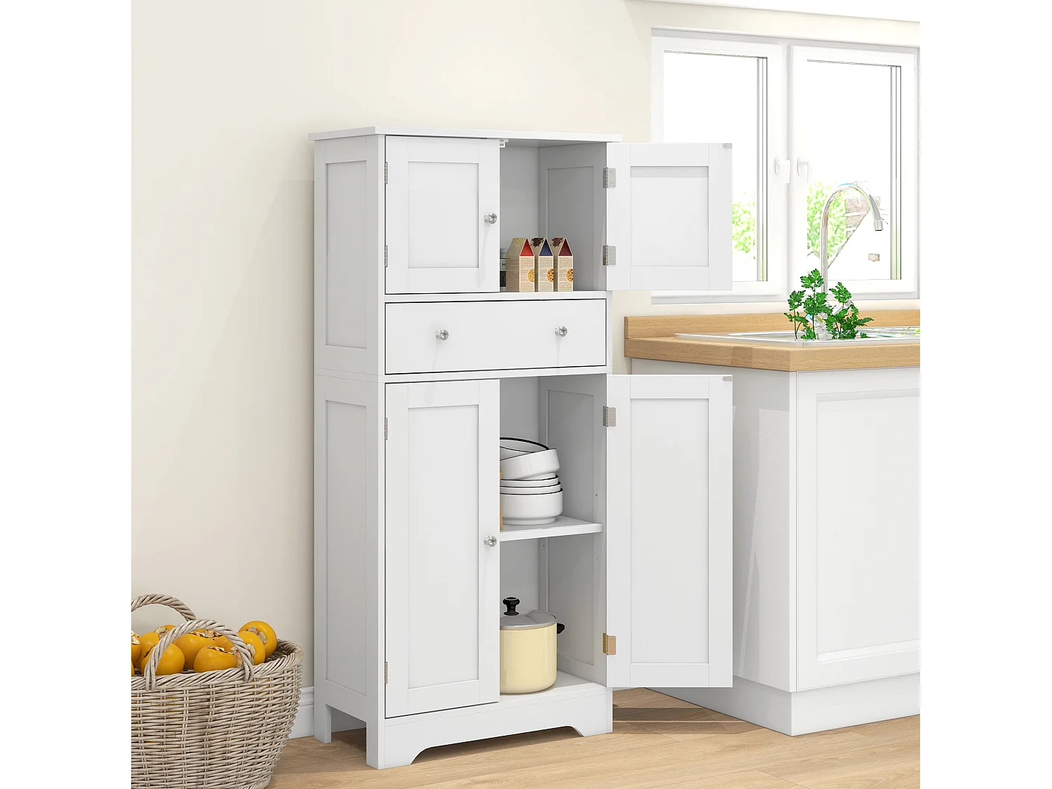 Elne Vael White Freestanding Multi Storage Kitchen Cabinet