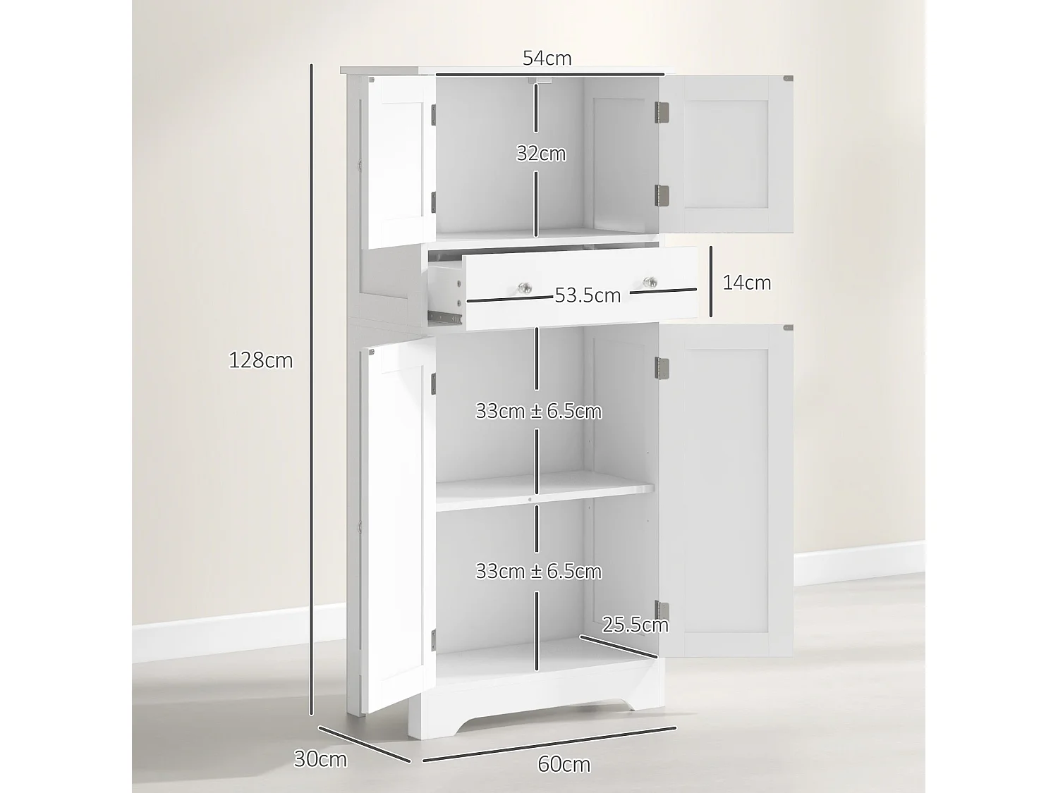 Elne Vael White Freestanding Multi Storage Kitchen Cabinet