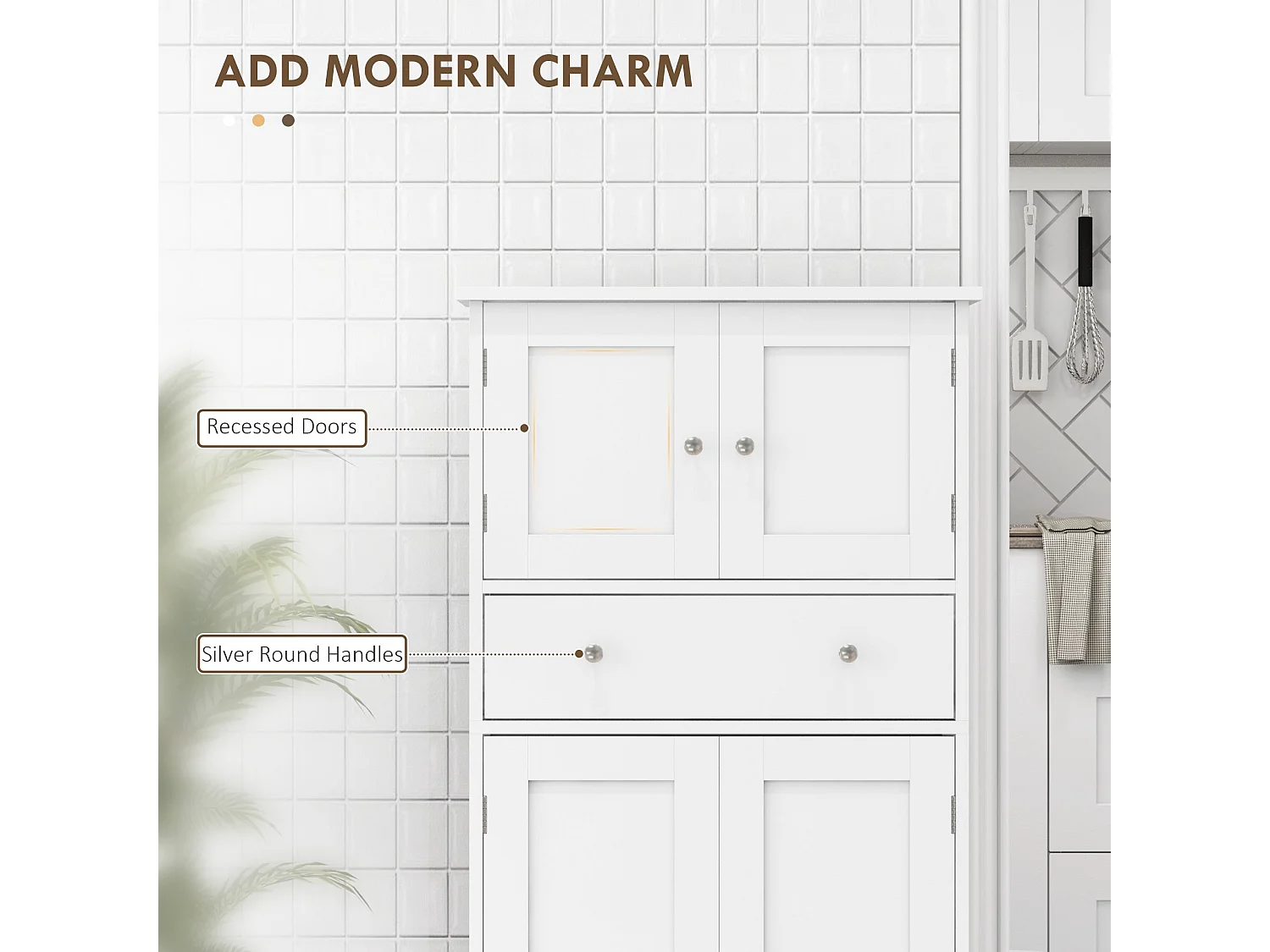 Elne Vael White Freestanding Multi Storage Kitchen Cabinet