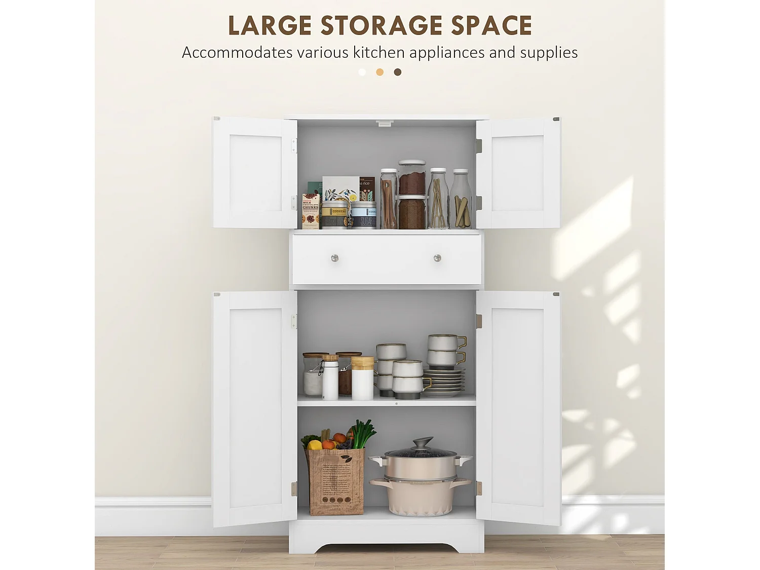 Elne Vael White Freestanding Multi Storage Kitchen Cabinet