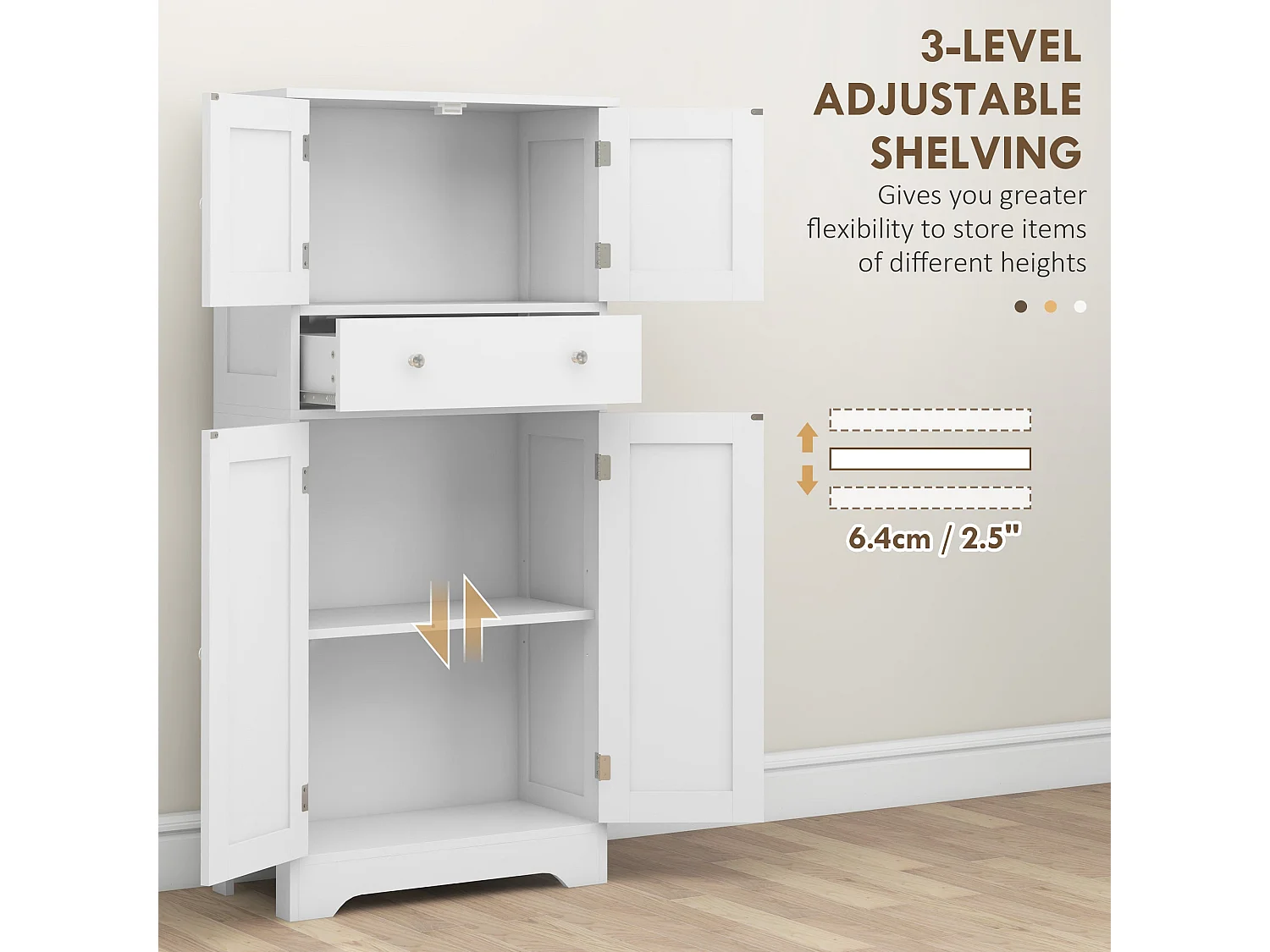 Elne Vael White Freestanding Multi Storage Kitchen Cabinet
