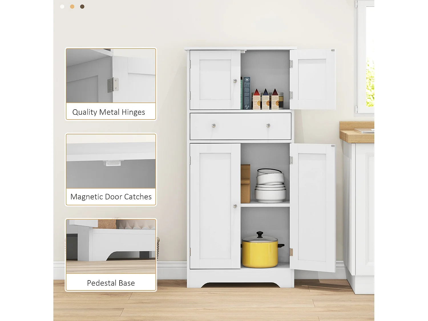 Elne Vael White Freestanding Multi Storage Kitchen Cabinet