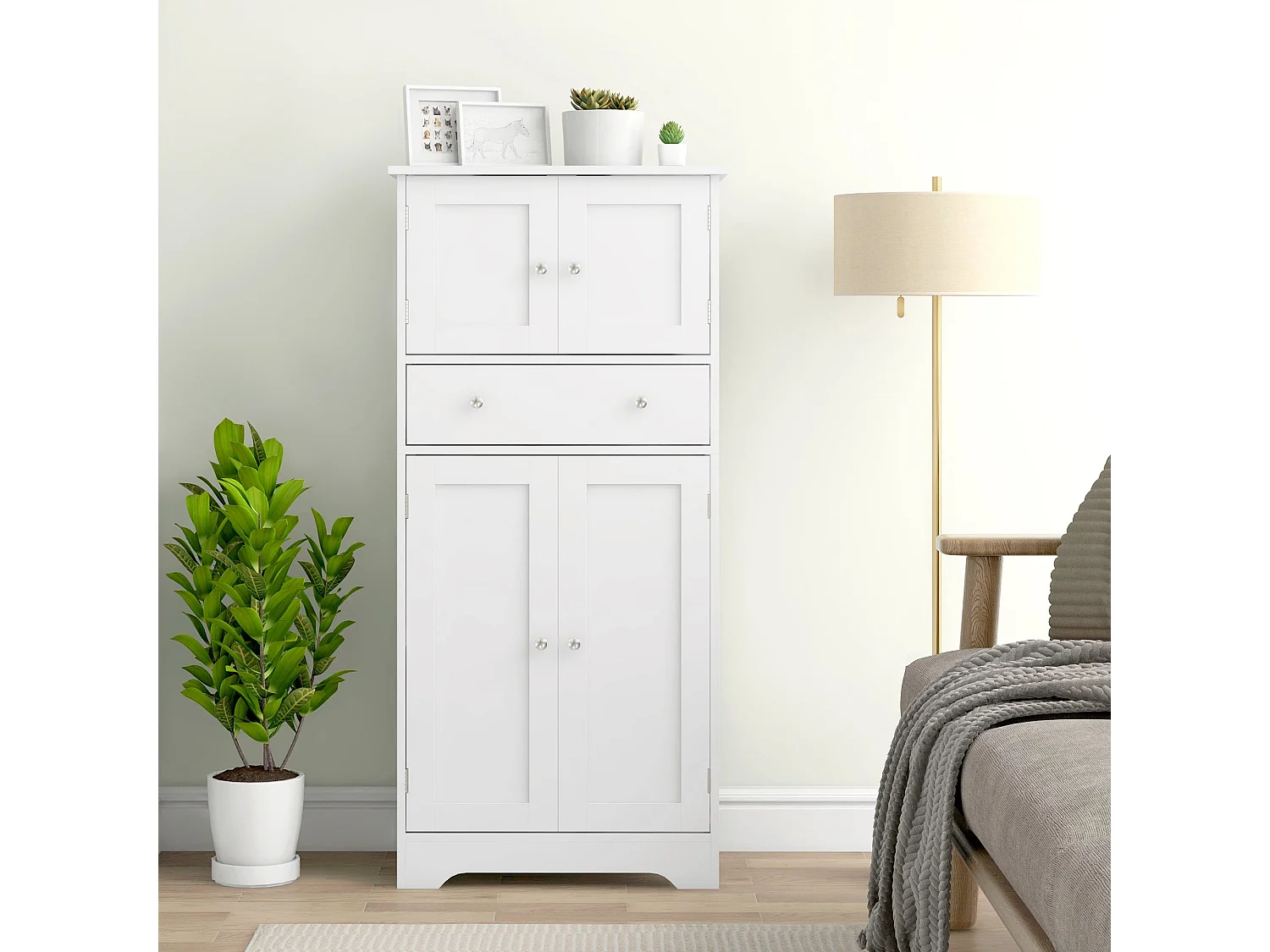 Elne Vael White Freestanding Multi Storage Kitchen Cabinet