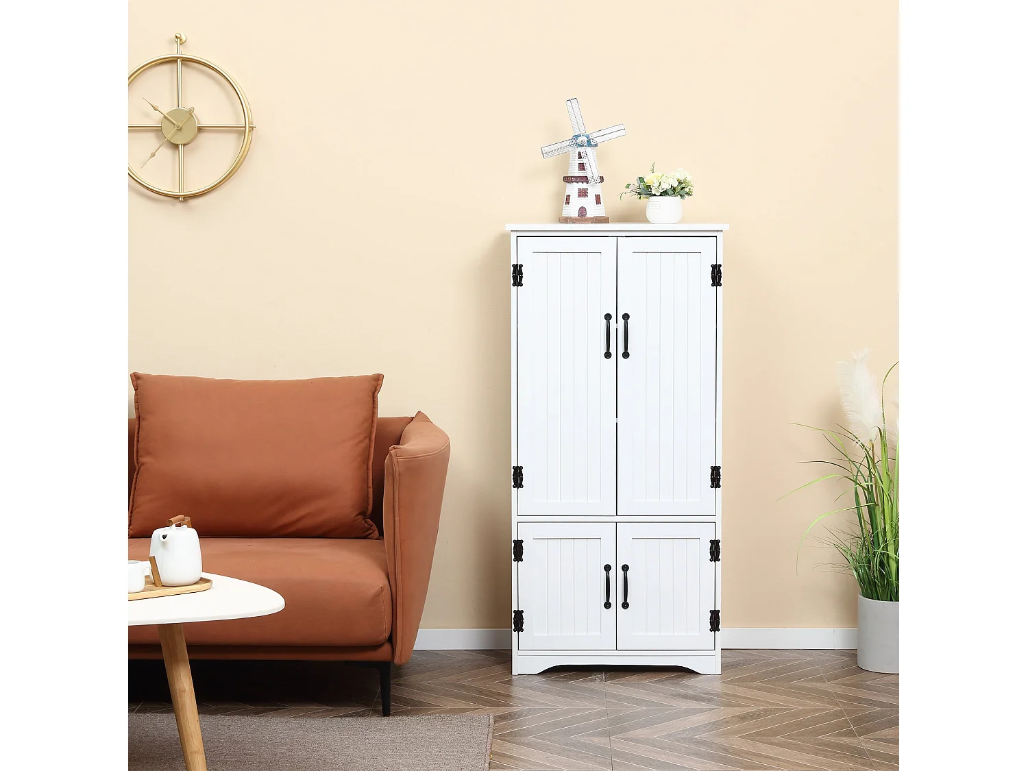Rifa White MDF Storage Cabinet 4 Doors Adjustable Shelves Anti Tilt