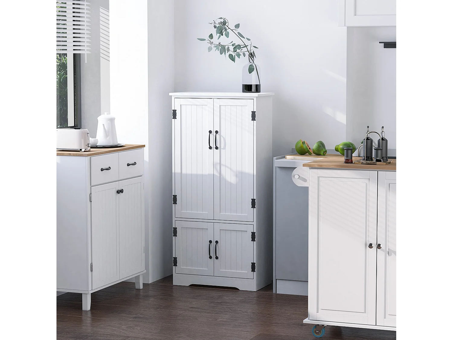 Rifa White MDF Storage Cabinet 4 Doors Adjustable Shelves Anti Tilt
