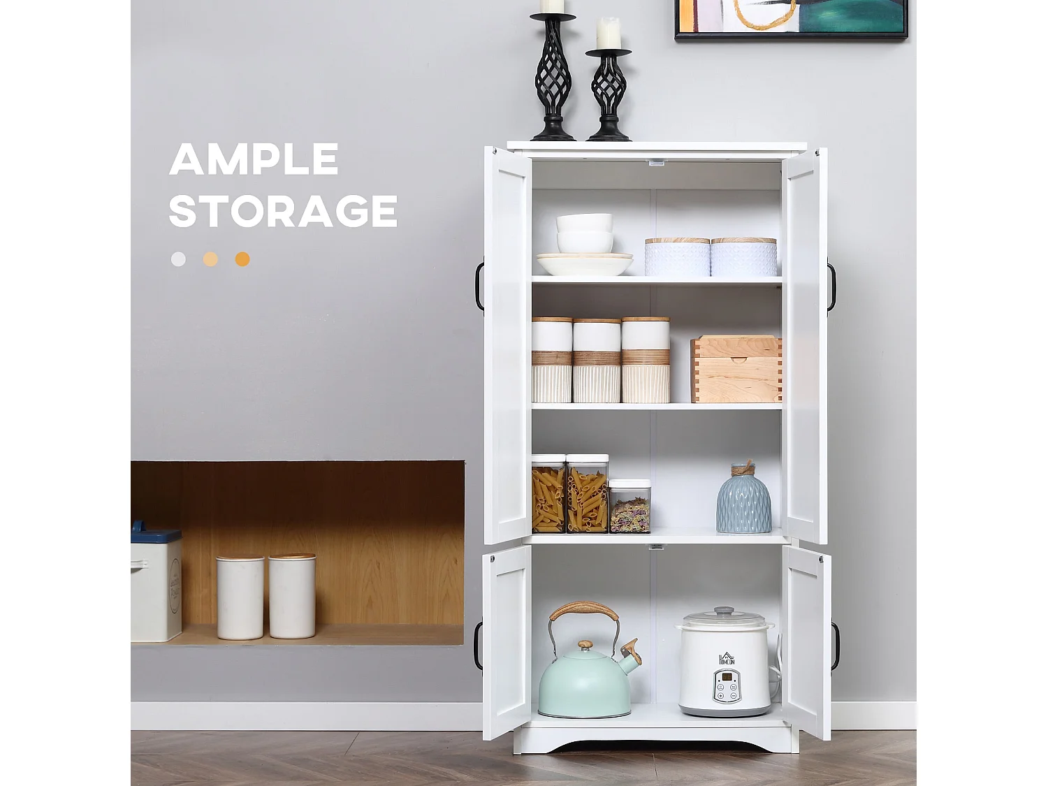 Rifa White MDF Storage Cabinet 4 Doors Adjustable Shelves Anti Tilt