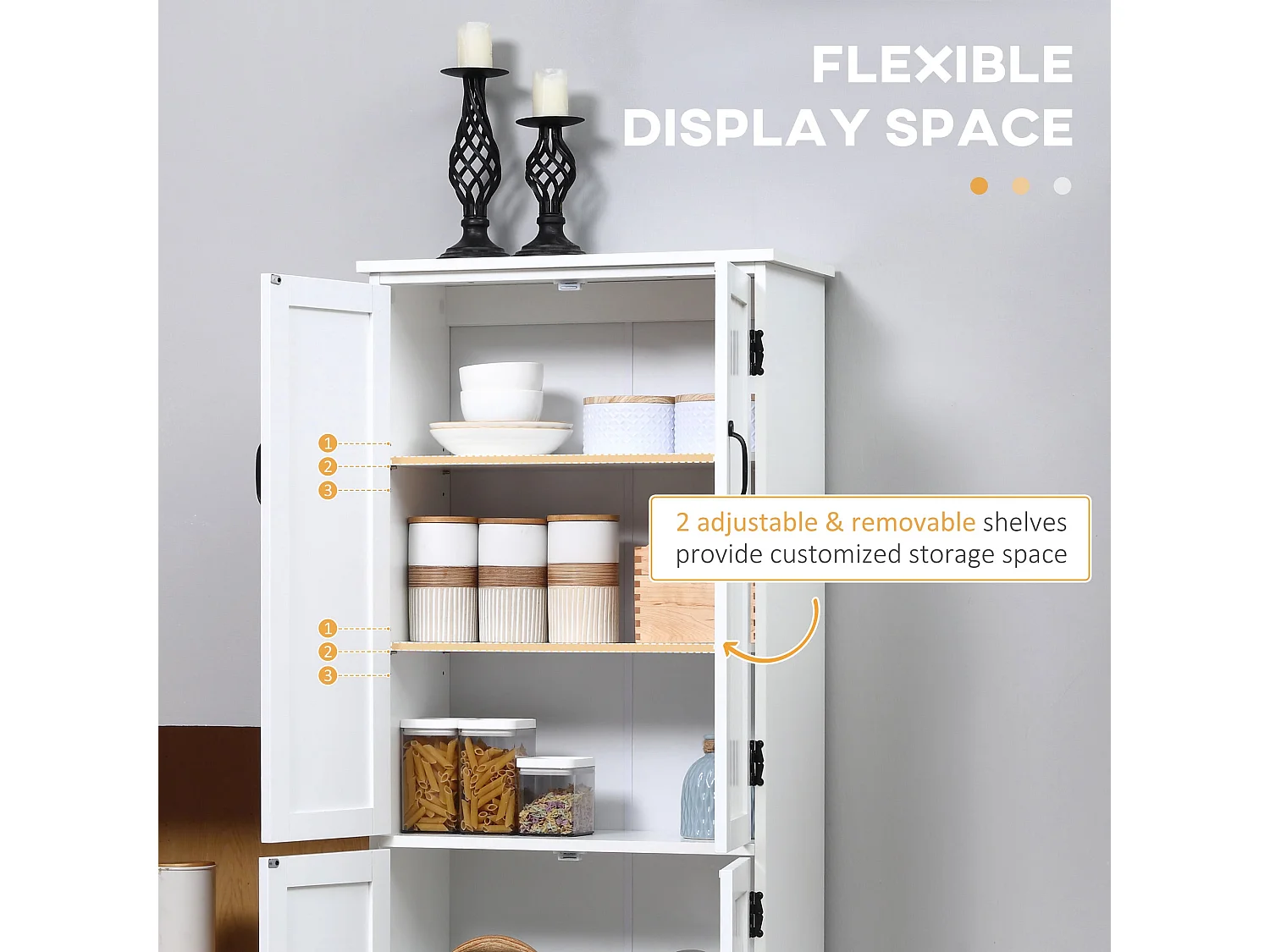 Rifa White MDF Storage Cabinet 4 Doors Adjustable Shelves Anti Tilt