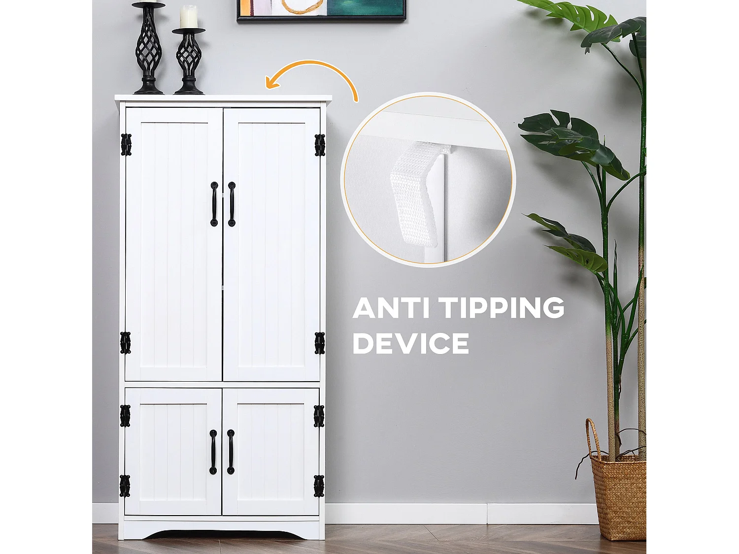 Rifa White MDF Storage Cabinet 4 Doors Adjustable Shelves Anti Tilt