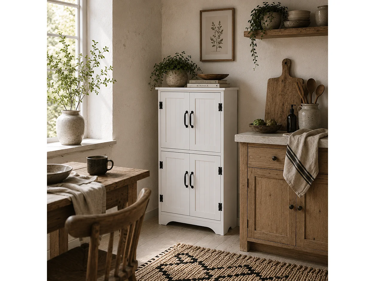 Rifa White MDF Storage Cabinet 4 Doors Adjustable Shelves Anti Tilt