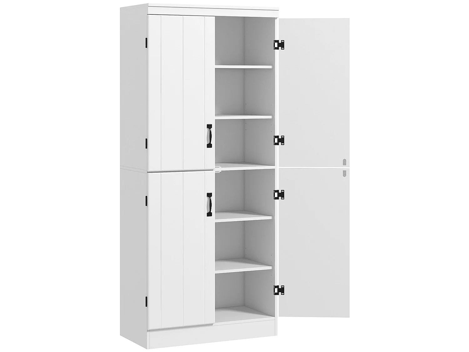 Nahado White 4 Door Tall Kitchen Cupboard 6 Tier Storage with Adjustable Shelves